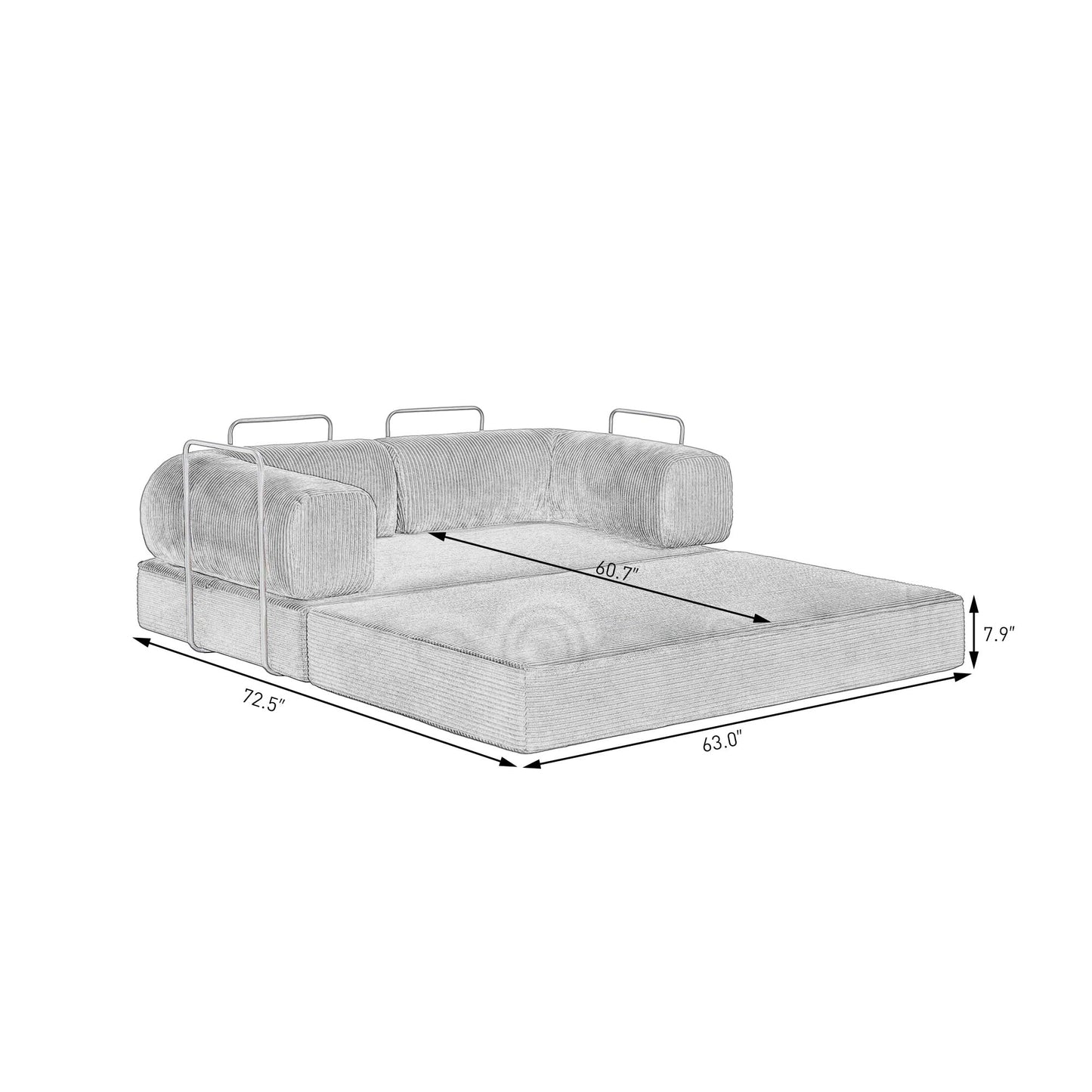 79'' Convertible Sleeper Sofa Bed, 4-in-1 Corduroy Folding Floor Couch, No Assembly Modular Boneless Loveseat with Pull Out Bed, Comfy Foldable Sofa Bed for Living Room Bedroom Guest Room, Gray