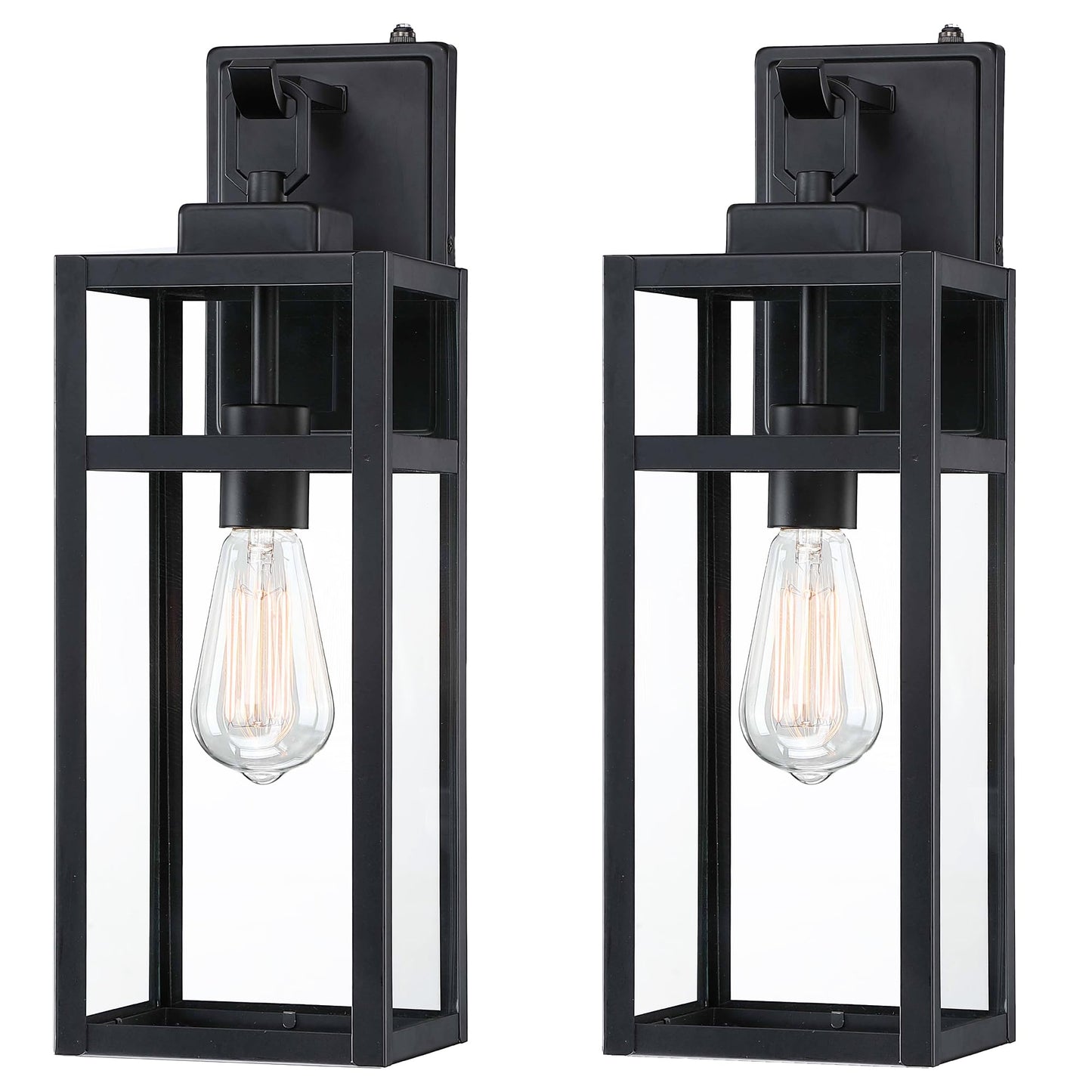 18 Inch Outdoor Wall Light Fixtures, Waterproof Exterior Light Fixtures, Modern Wall Lanterns with Clear Glass Shades, Porch Sconces Lighting for Patio Front Door Entryway Garage, E26 Sockets, 2-Pack
