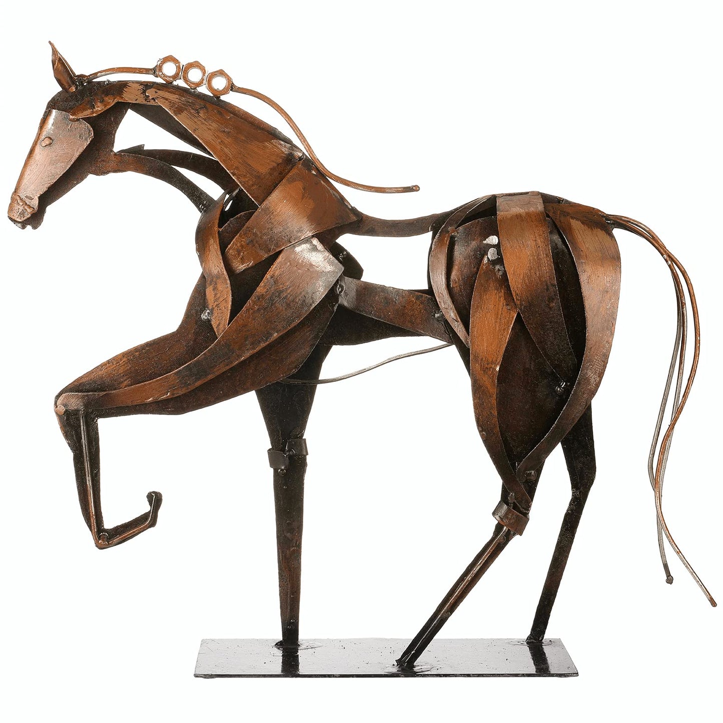 SunBlogs Art Metal Horse Statue Decor, Handmade Strong Modern Horse Sculpture Handicraft, Rustic Metal Statue Decorations Gift for Home Office Desk Figurine (Brown)