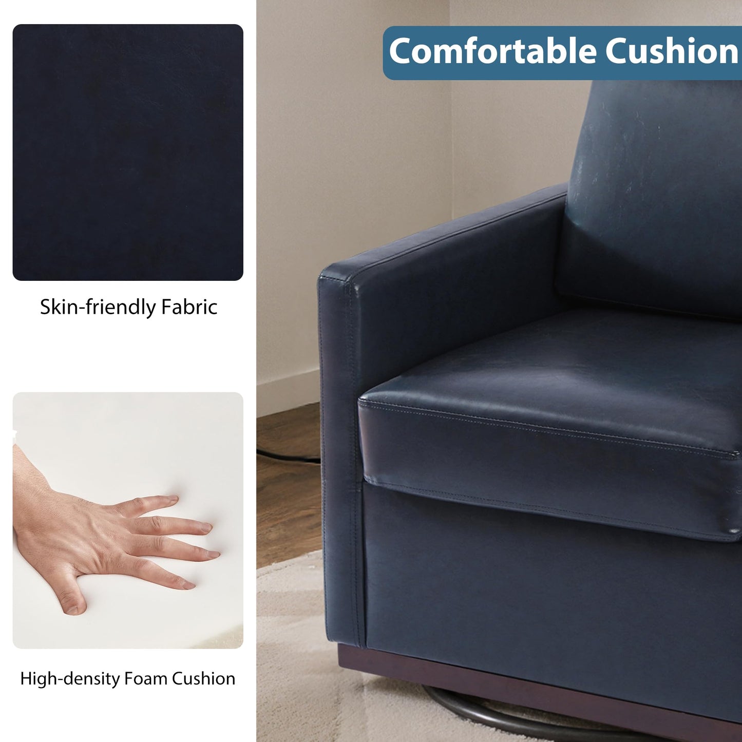 Swivel Accent Chairs Set of 2, 360° Swivel Upholstered Faux Leather Club Armchairs for Living Room, Comfy Single Sofa Reading Chair with Deep Seat, Metal Swivel Base, Coffee