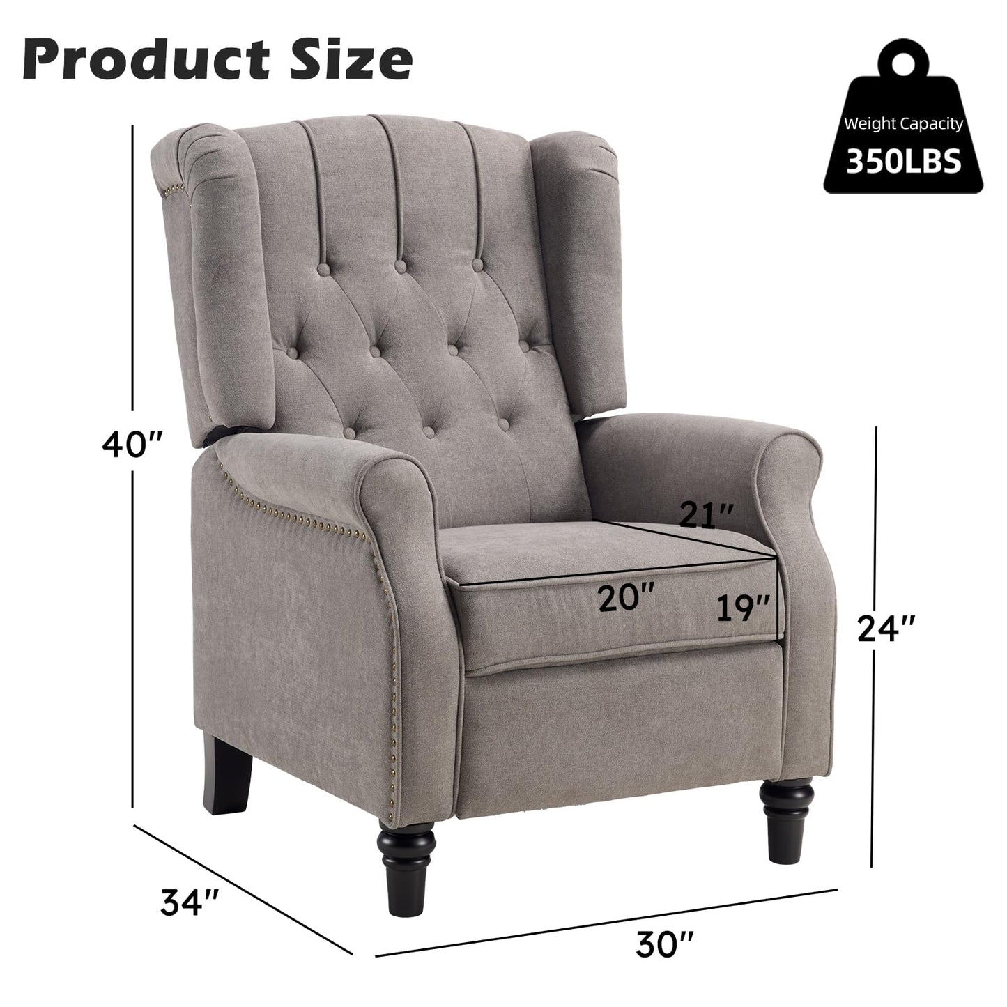 IOMOR Push Back Recliner Chair Fabric Lounge Armchair Pushback Recliner with Rivet Decoration Wingback Single Sofa Chair with Padded Seat for Living Room, Bedroom (1, Navy)