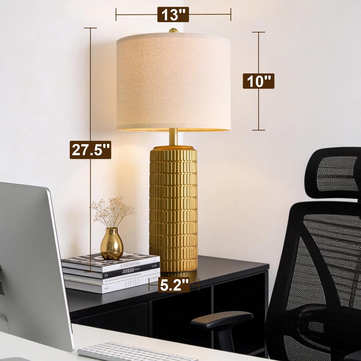PoKat 27'' Farmhouse Table Lamps Set of 2 for Living Room, Stone-Like Bedside Lamp for Bedroom, Boho Ceramic Tall Lamps for Nightstand Office Sideboard Entryway Distressed (Antique Beige)