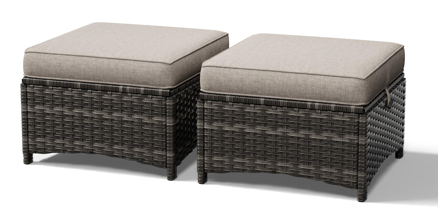 Joyside Outdoor Ottoman Set of 2, Patio Large Ottoman Foot Rest with Thickened Cushions, Outdoor Wicker Foot Stool for Porch, Deck Use