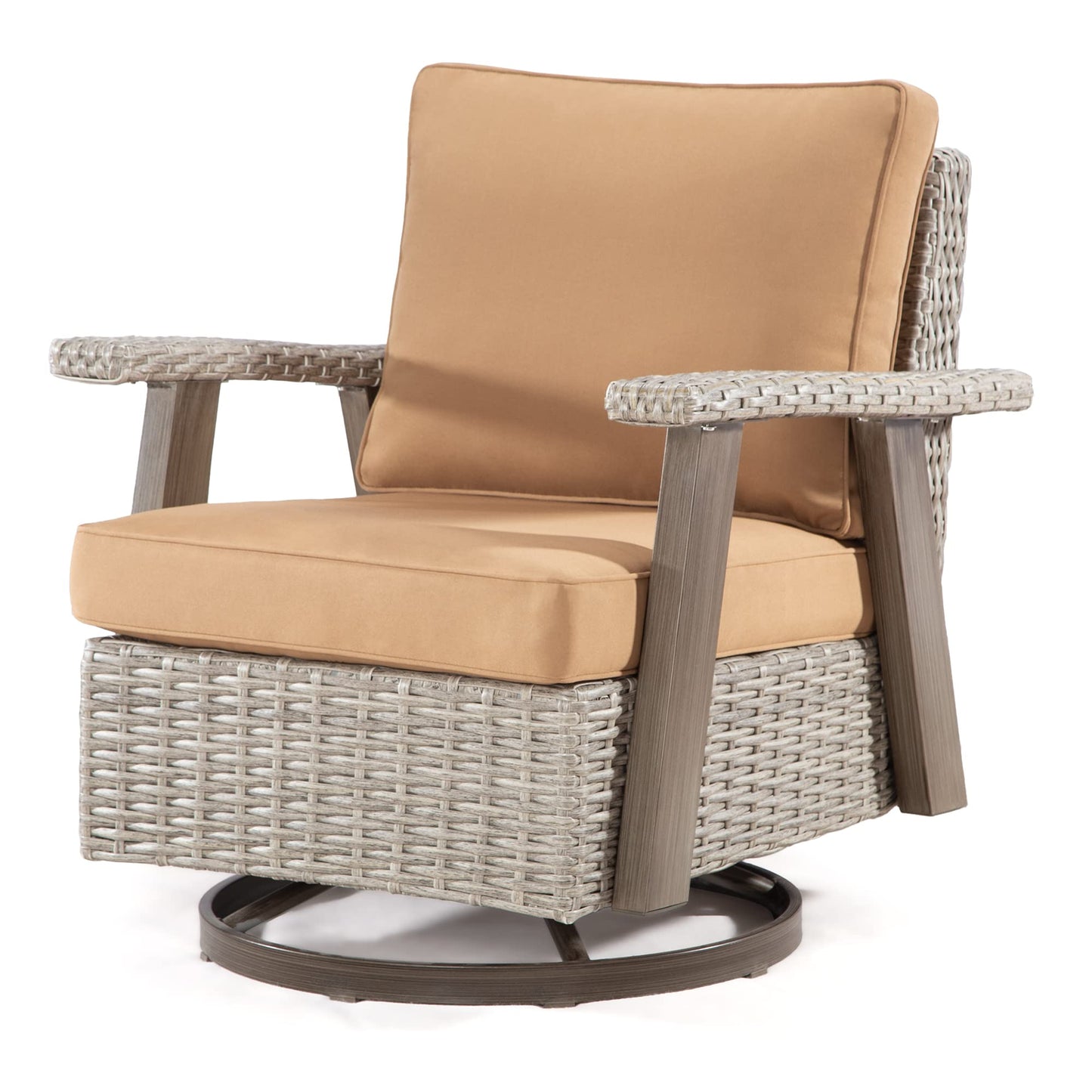 Joyside Patio Chair - Outdoor 360 Degree Swivel Rocker Chair with Durable Fabric Cushion and Ergonomic Structure, Patio Wicker Dining Chair(Grey/Dark Blue)