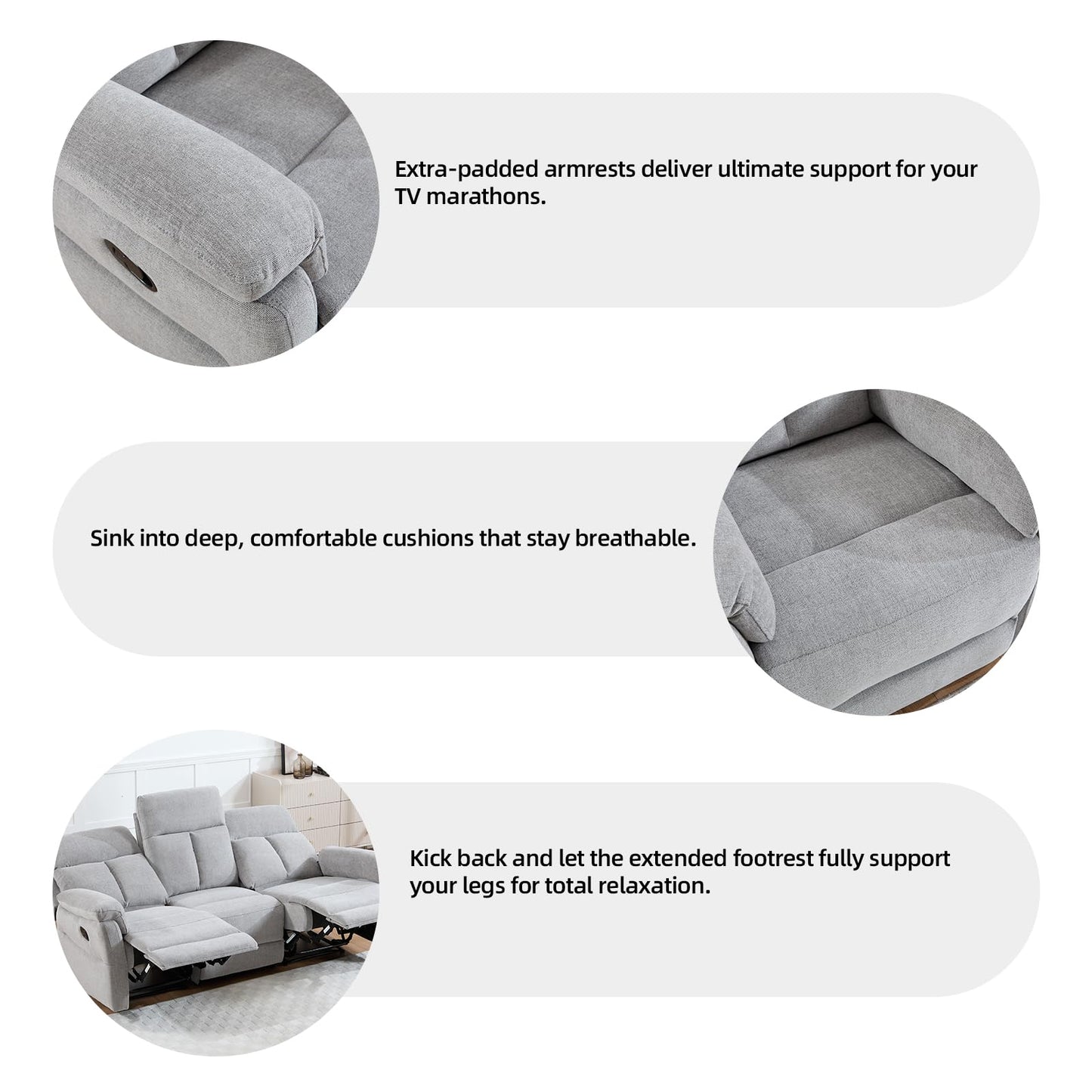 IOMOR Manual Reclining Loveseat, Soft Fabric Loveseat Recliner Couch for Adults with Overstuffed Arms and Back, Double Sofa Recliner for Living Room (Light Gray)