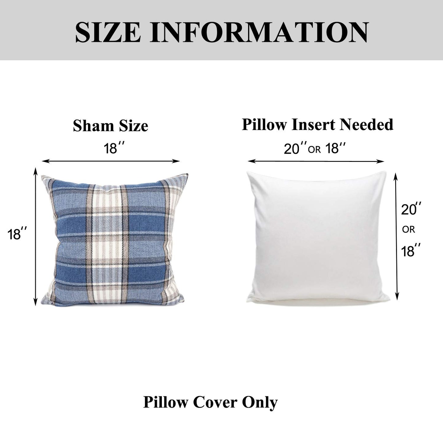 YOUR SMILE Retro Farmhouse Outdoor Buffalo Tartan Chequer Plaid Cotton Linen Decorative Throw Pillow Case Cushion Cover Pillowcase for Sofa 18 x 18 Inch, Set of 2, Khaki/Stripe