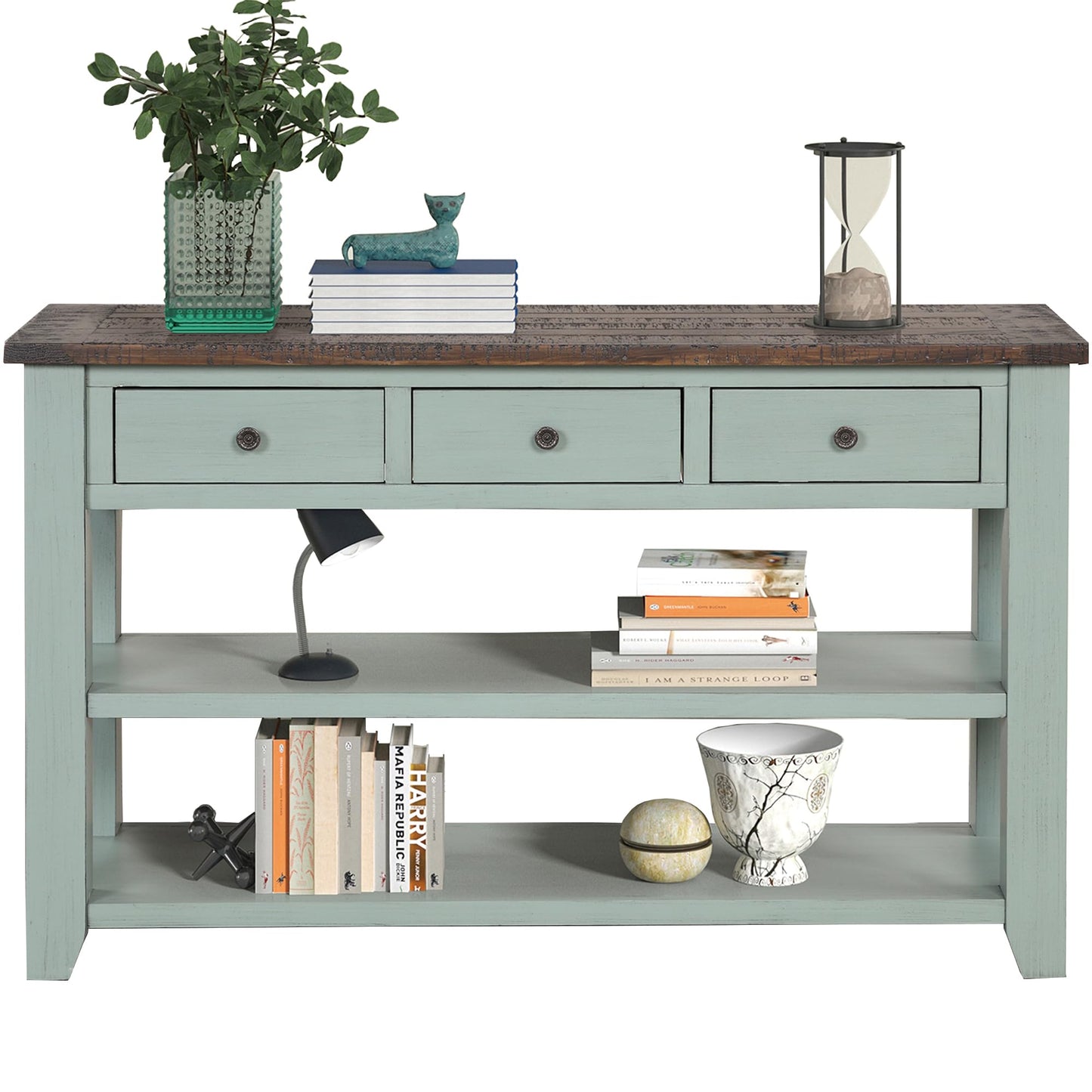 LKTART Solid Wood Console Table, Sofa Table with Storage Drawers and Bottom Shelf, Entryway Table for Entry Hallway Foyer,Easy Assembled (48.8" Green)