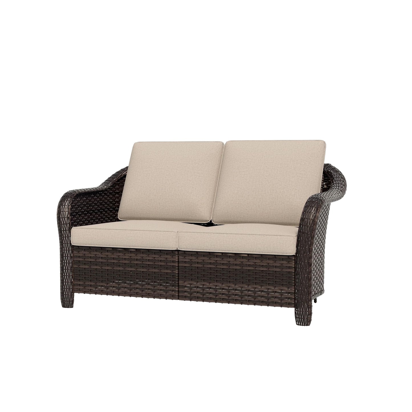 55 inch Outdoor Wicker 2 Seater Sofa, All-Weather Use Patio Rattan Loveseat with Seat and Back Cushion, Ideal for Porch, Backyard, Balcony, Poolside, Blue
