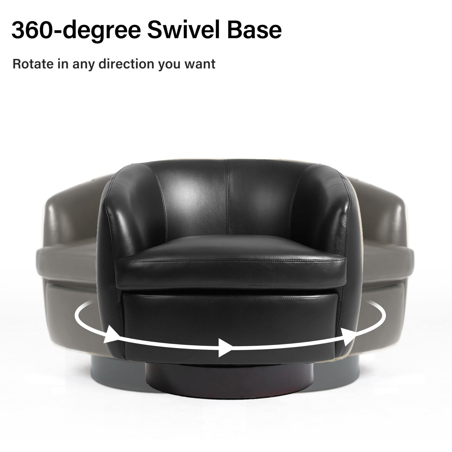 Faux Leather Swivel Barrel Chair, Modern Round Swivel Accent Chair with 360° Rotation, Upholstered Armchair Club Chair for Living Room Bedroom Office (Light Brown)