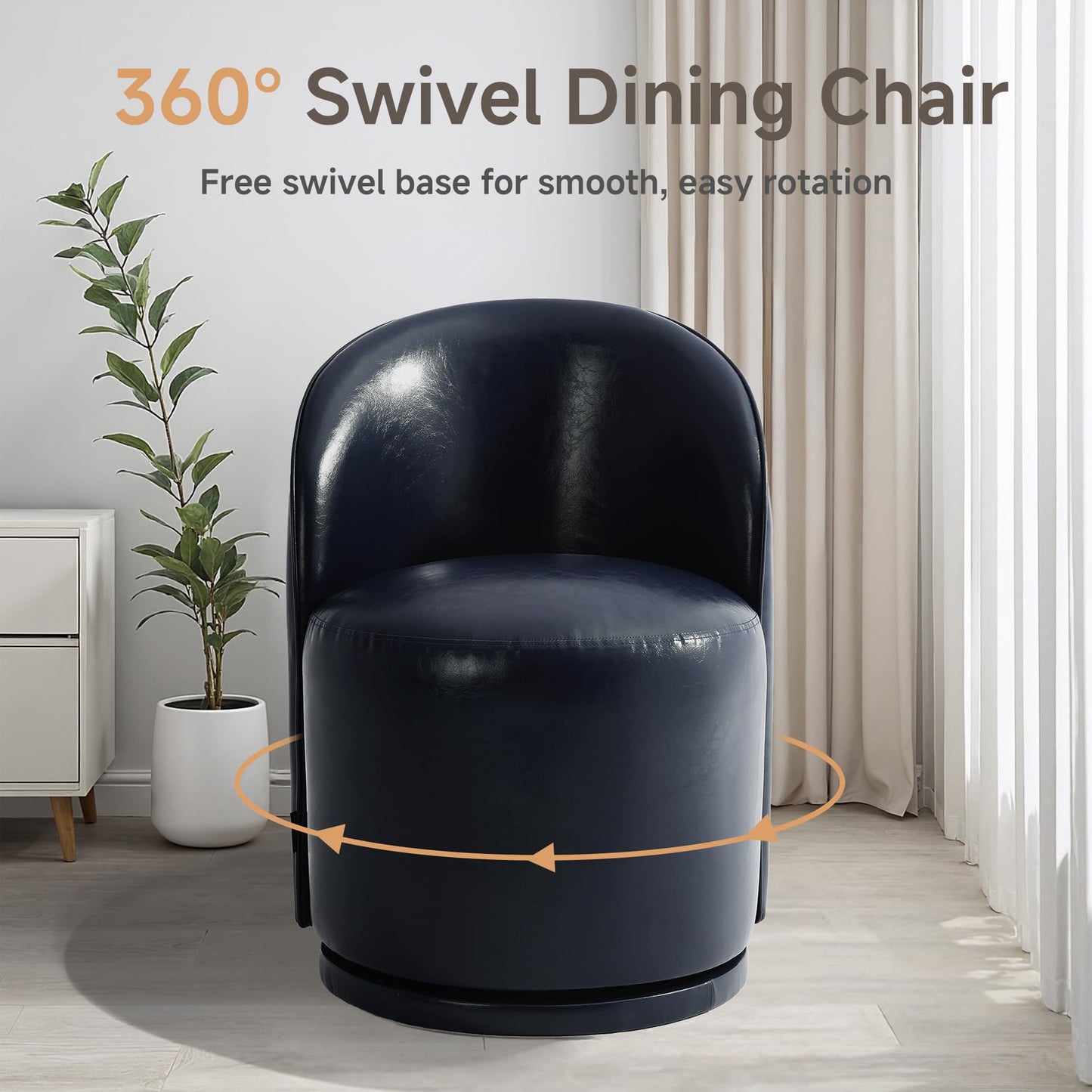 Swivel Barrel Dining Chairs Set of 2, Faux Leather Upholstered Round Dining Chairs, 360° Swivel Vanity Chair Comfy Armless Accent Makeup Chair for Dining/Living Room Makeup Room, Brown