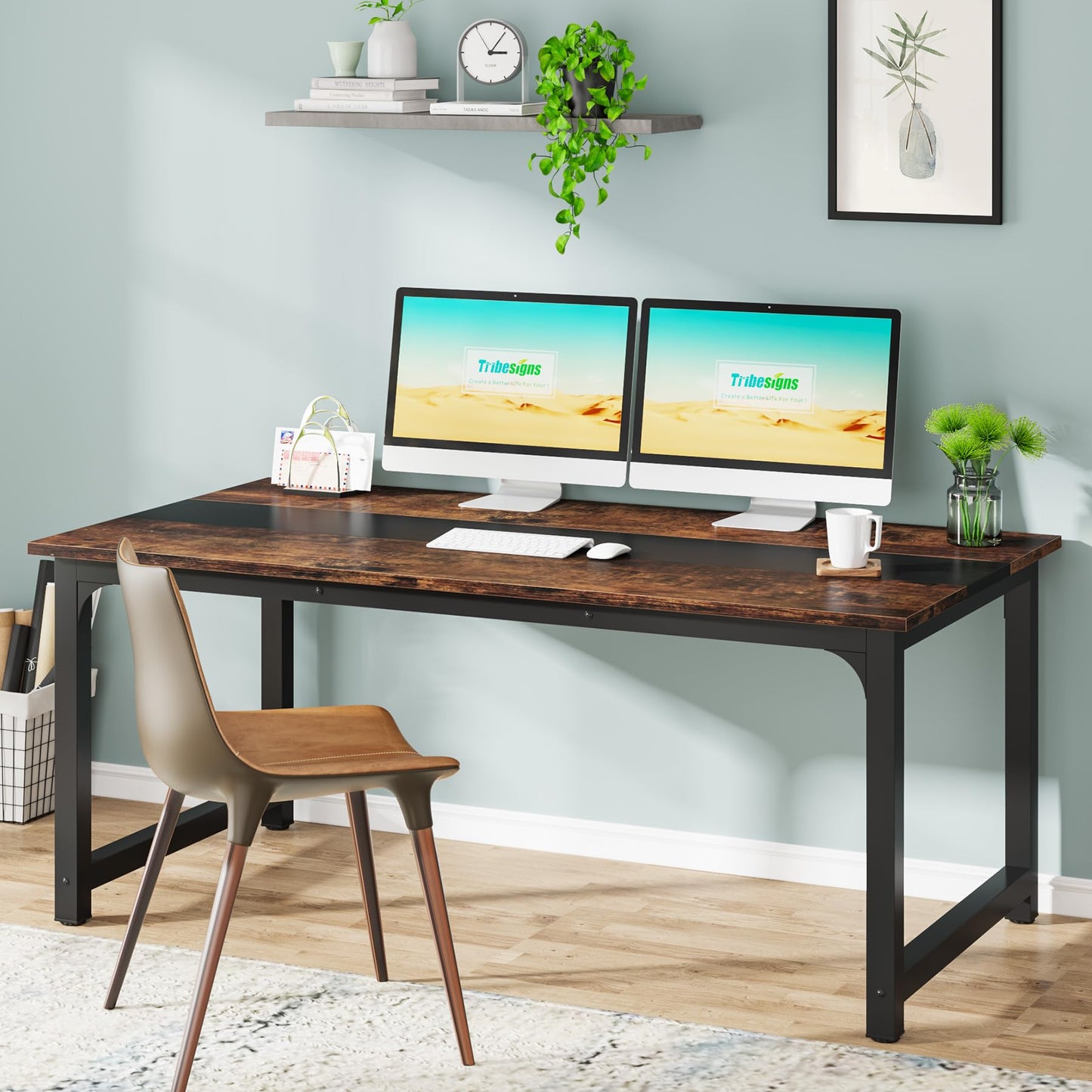Tribesigns Modern Simple Computer Desk, 47 inch Vintage Office Desk Computer Table, Study Writing Study Desk Workstation for Home Office, Rustic Brown