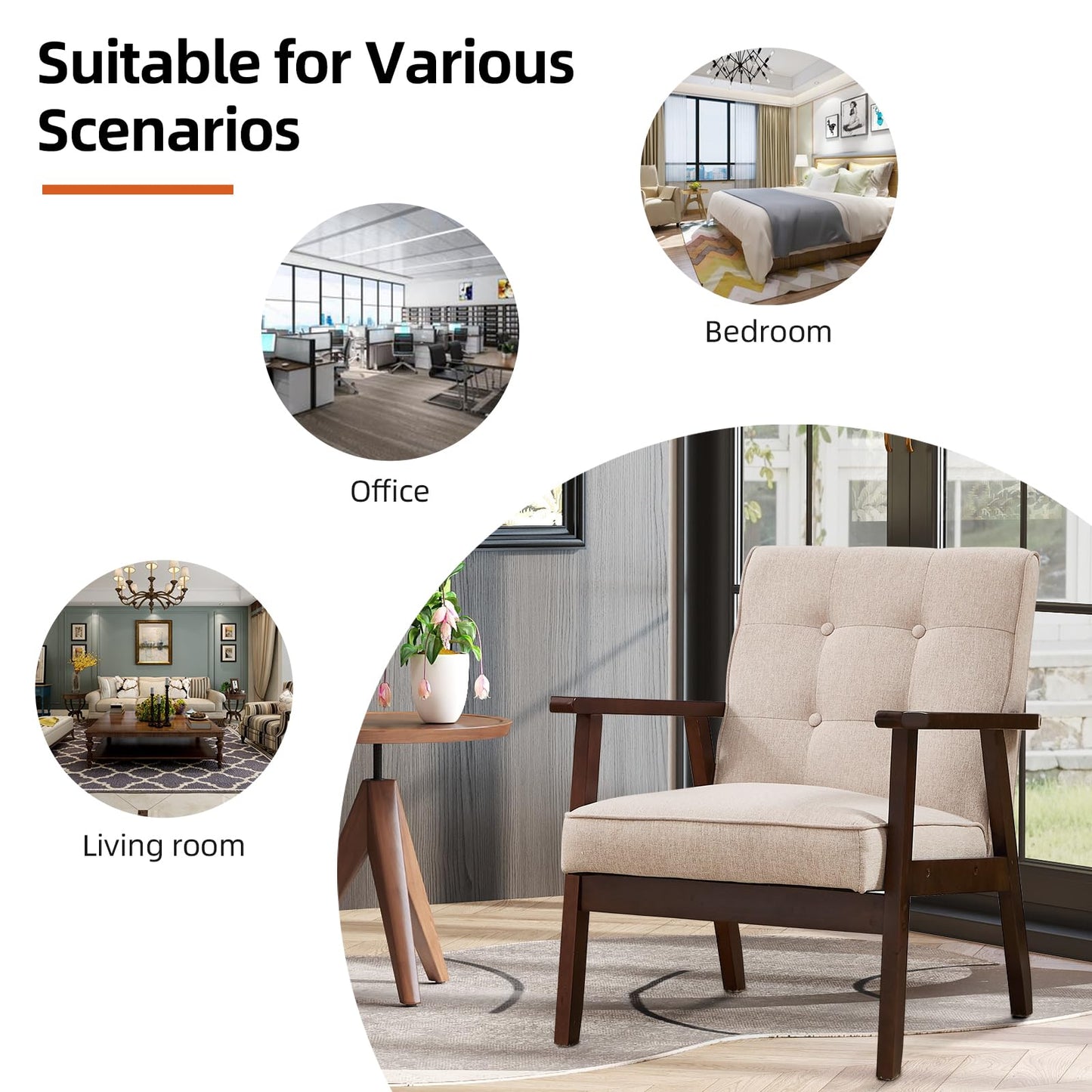 IOMOR Accent Chair Mid Century Modern Chair for Living Room, Comfy Faux Leather Armchair with Solid Wood Frame Soft Thick Padded, Side Chairs Easy Assembly (1, Brown)