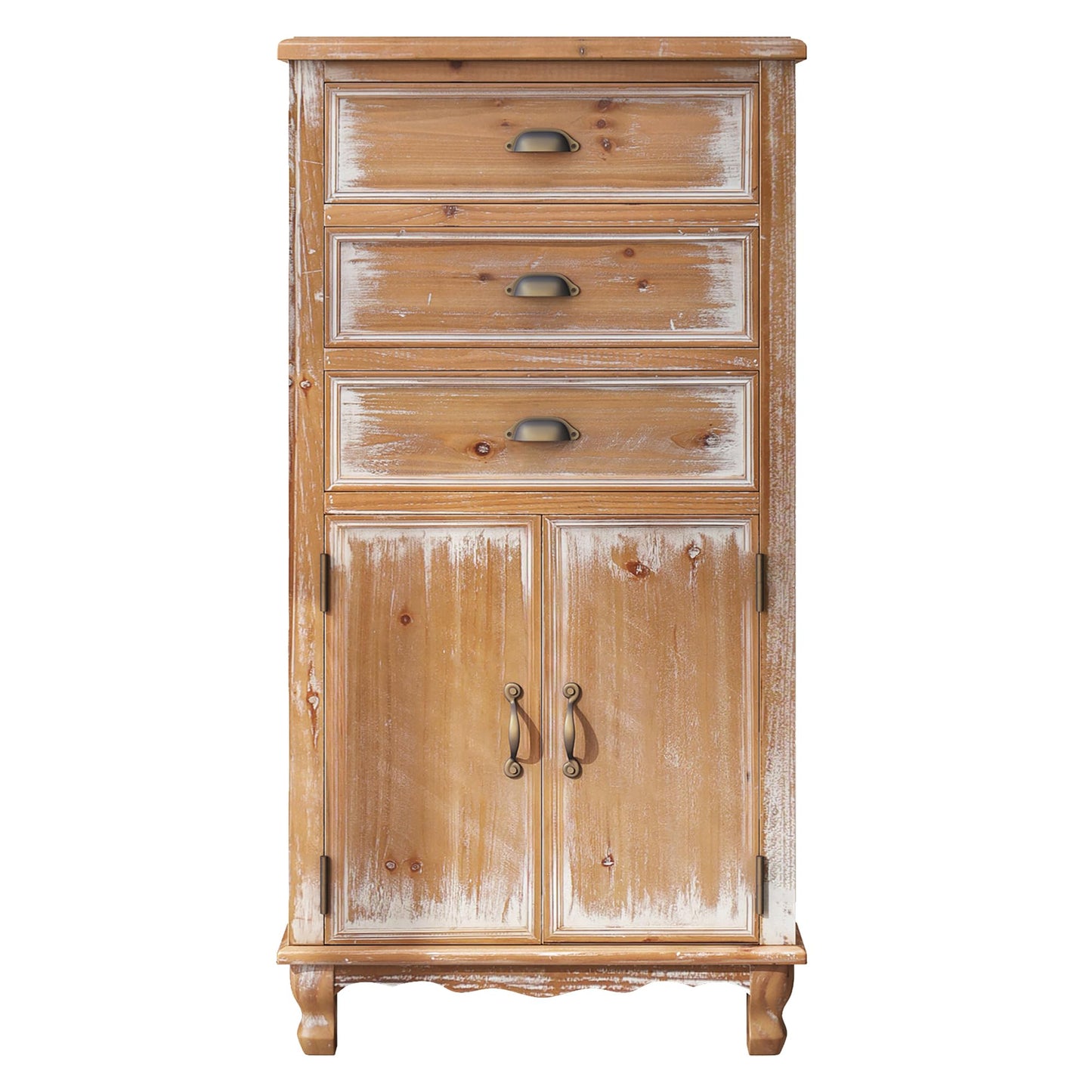 LKTART KTART 55'' Tall Kitchen Pantry Cupboard Storage Cabinet with Shelves & Drawer,French Country Accent Cabinet with Embossed Floral Metal Doors and Solid Wood Frame,Natural Wood