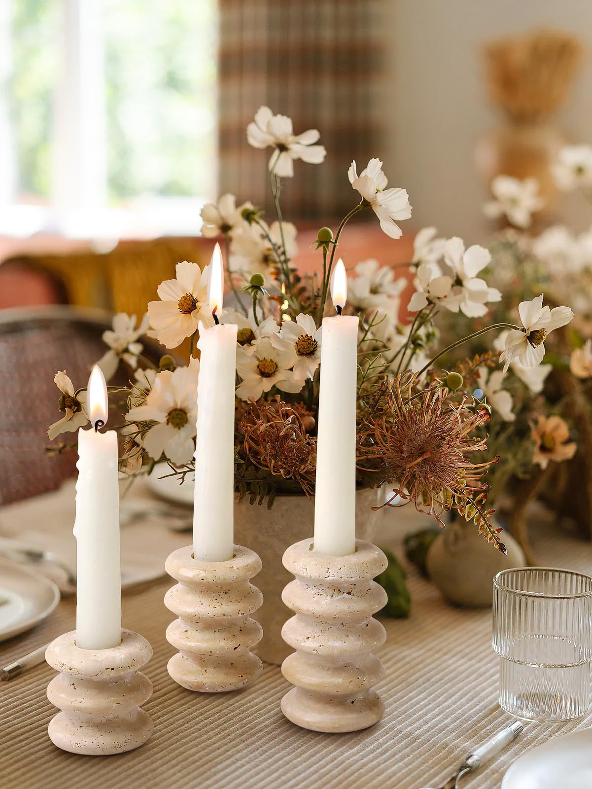 Vixdonos Marble Candle Holder Set of 2 Taper Candle Candlestick Mantle Candle Stand for Home Decor,Wedding,Party and Table Centerpieces(Brown)