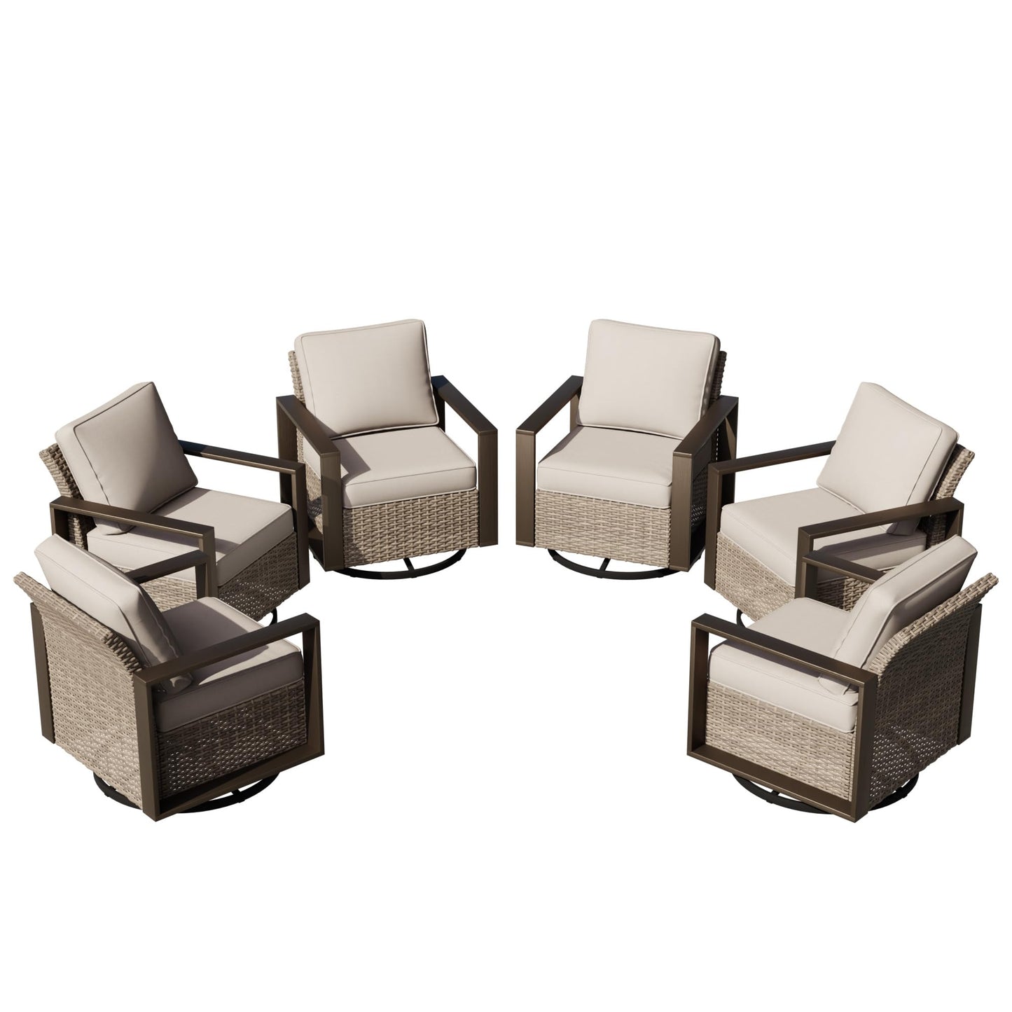 Joyside Outdoor Patio Swivel Rocker Chairs, 3 Pieces Wicker Furniture Set, 2 Swivel Rocking Chairs and 1 Table, Metal Wide Armrest, Thick Cushions and Deep Seating for Garden, Backyard, Porch, Deck