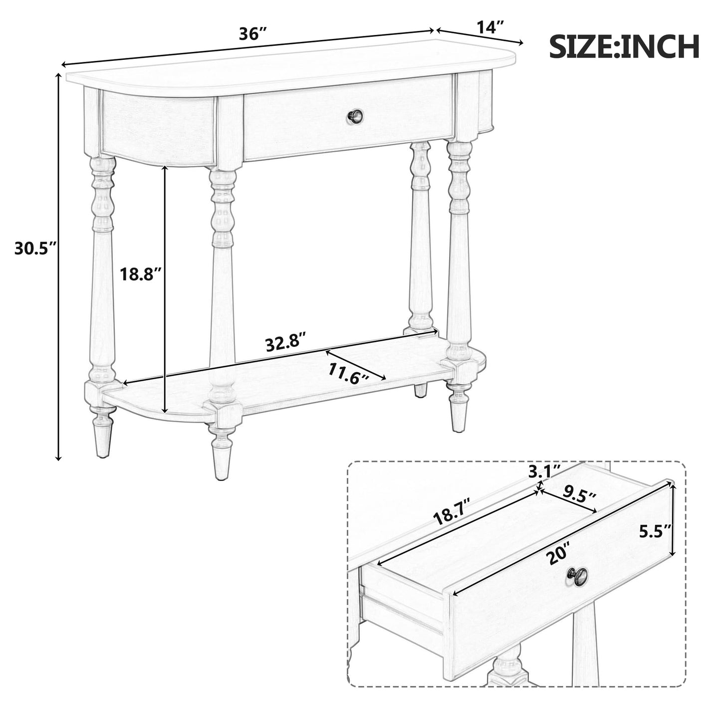 LKTART Small Solid Wood Sofa Table,Console Table with Drawers and Bottom Shelf, Entryway Hallway Foyer Entry Table for Living Room(23.7" Natural)