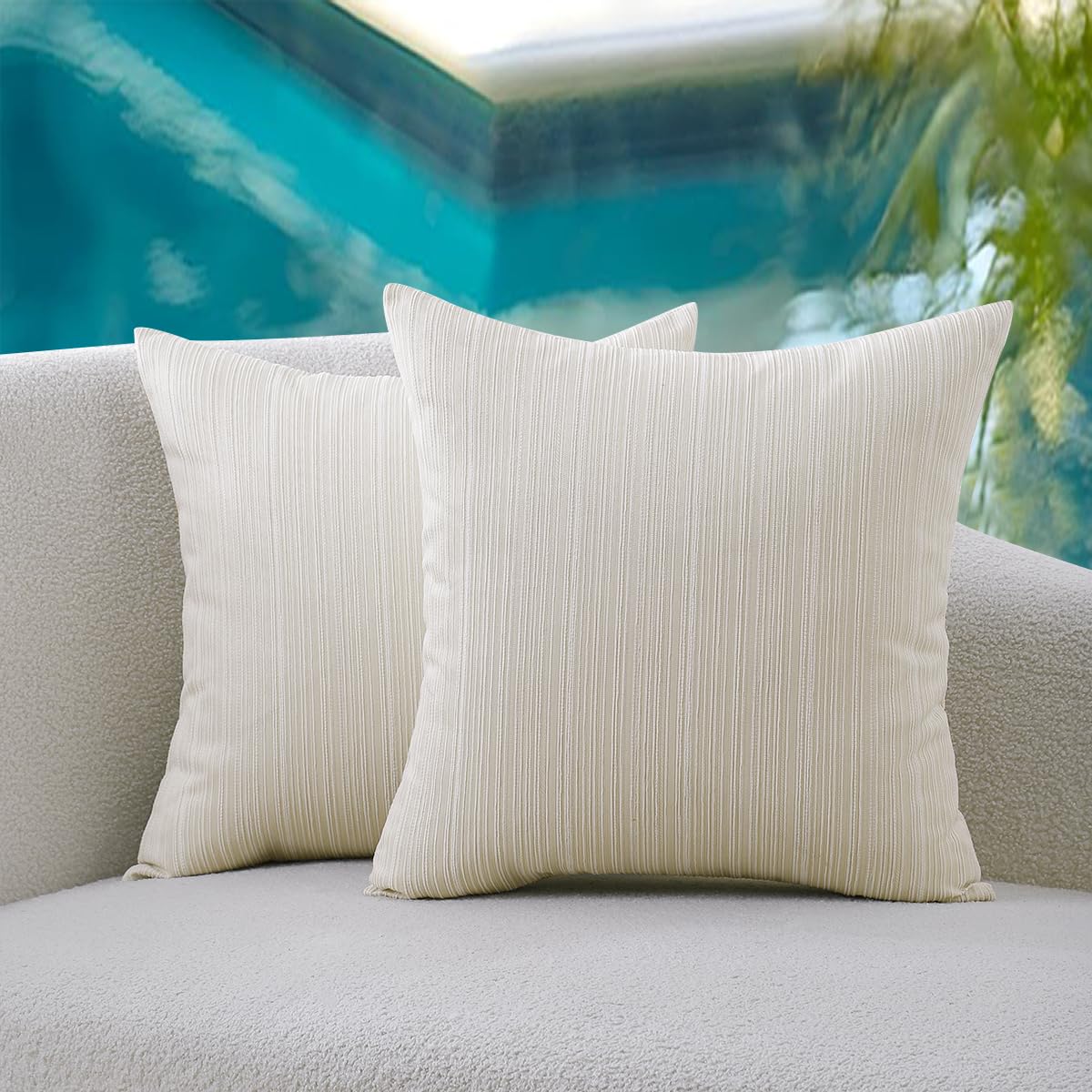 VAKADO Outdoor Waterproof Throw Pillow Covers 18x18 Set of 2 Decorative Outside Patio Furniture Cushion Cases Decor for Garden Bench Porch Couch Tent Chair Stripe Blue