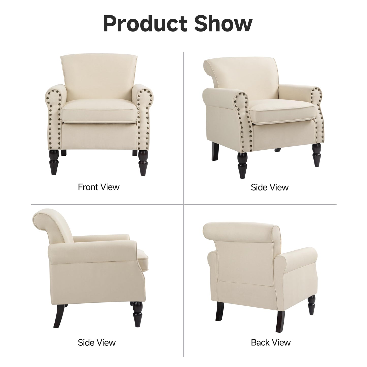 Wingback Accent Chairs Set of 2, Mid-Century Modern Upholstered Armchair Living Room Chair with Nailhead Trim & Rolled Armrest, Comfy Lounge Chair Single Sofa Chair for Bedroom, Light Blue