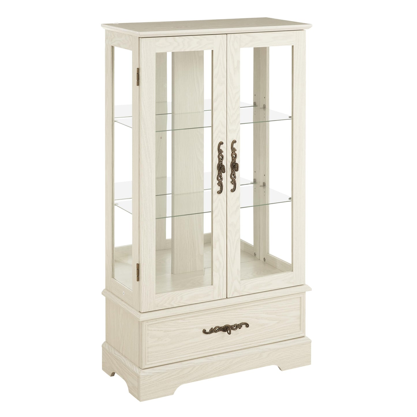 LKTART Curio Glass Display Cabinet,Storage Cabinet with Lights and Mirrored Back Panel,China Cabinet with Tempered Glass Doors and Shelves,Collectible Display Shelf,Included Bulb White