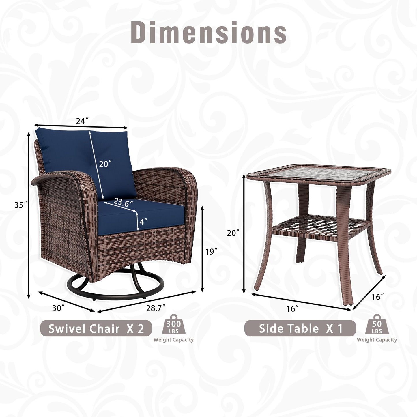 4 Piece Patio Conversation Set - 2 Swivel Chairs 1 Coffee Table 3-Seater Sofa, PE Wicker & Steel Patio Furniture with Heavy-Duty Steel Frame,Weatherproof Cushions, Red