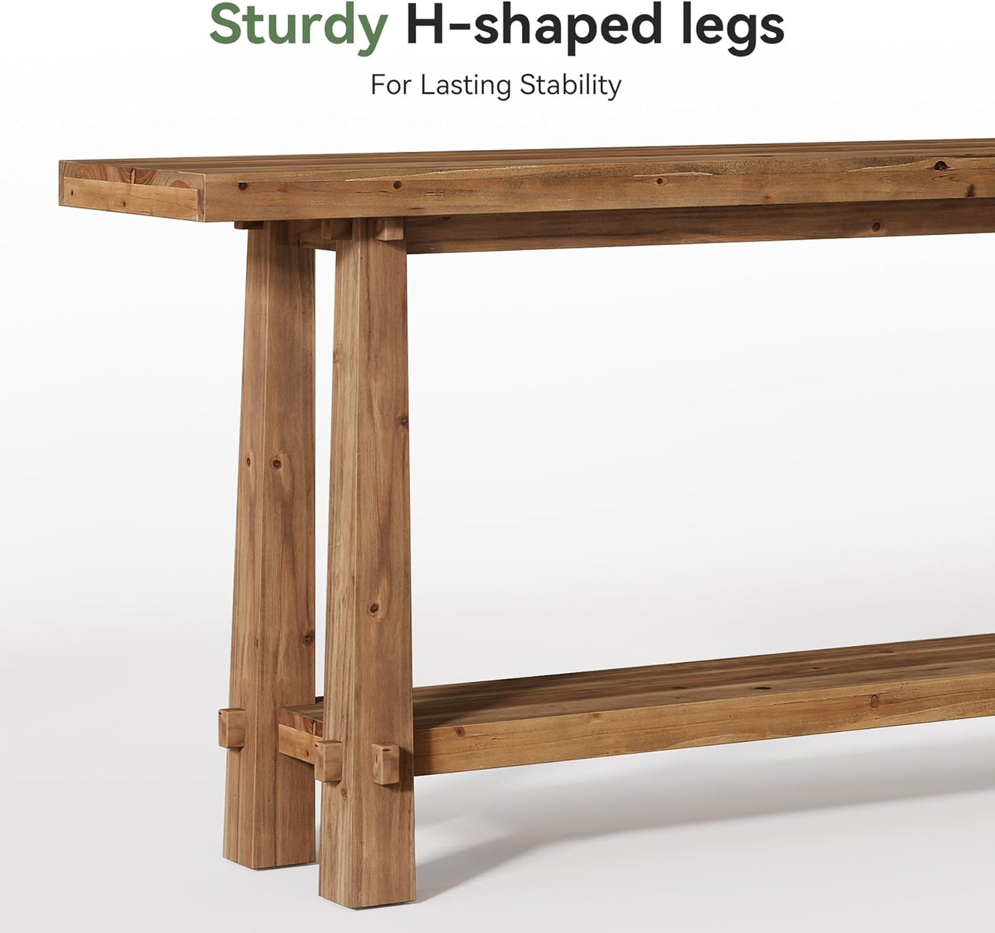 63" Solid Console Table, Farmhouse 2-Tier Wood Entryway Sofa Table for Living Room, Hallway, Easy Assembly, Natural Rustic Brown