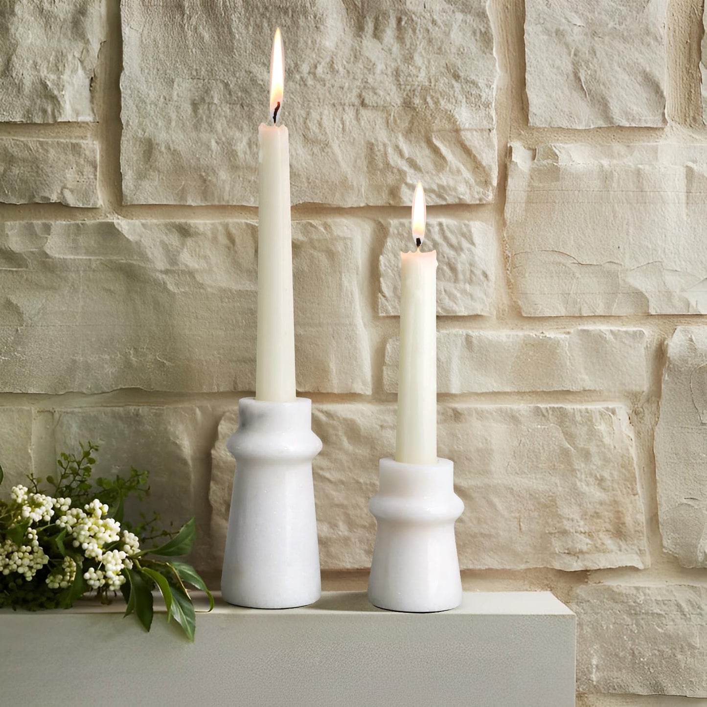Vixdonos Marble Candle Holder Set of 2 Taper Candle Candlestick Mantle Candle Stand for Home Decor,Wedding,Party and Table Centerpieces(Brown)