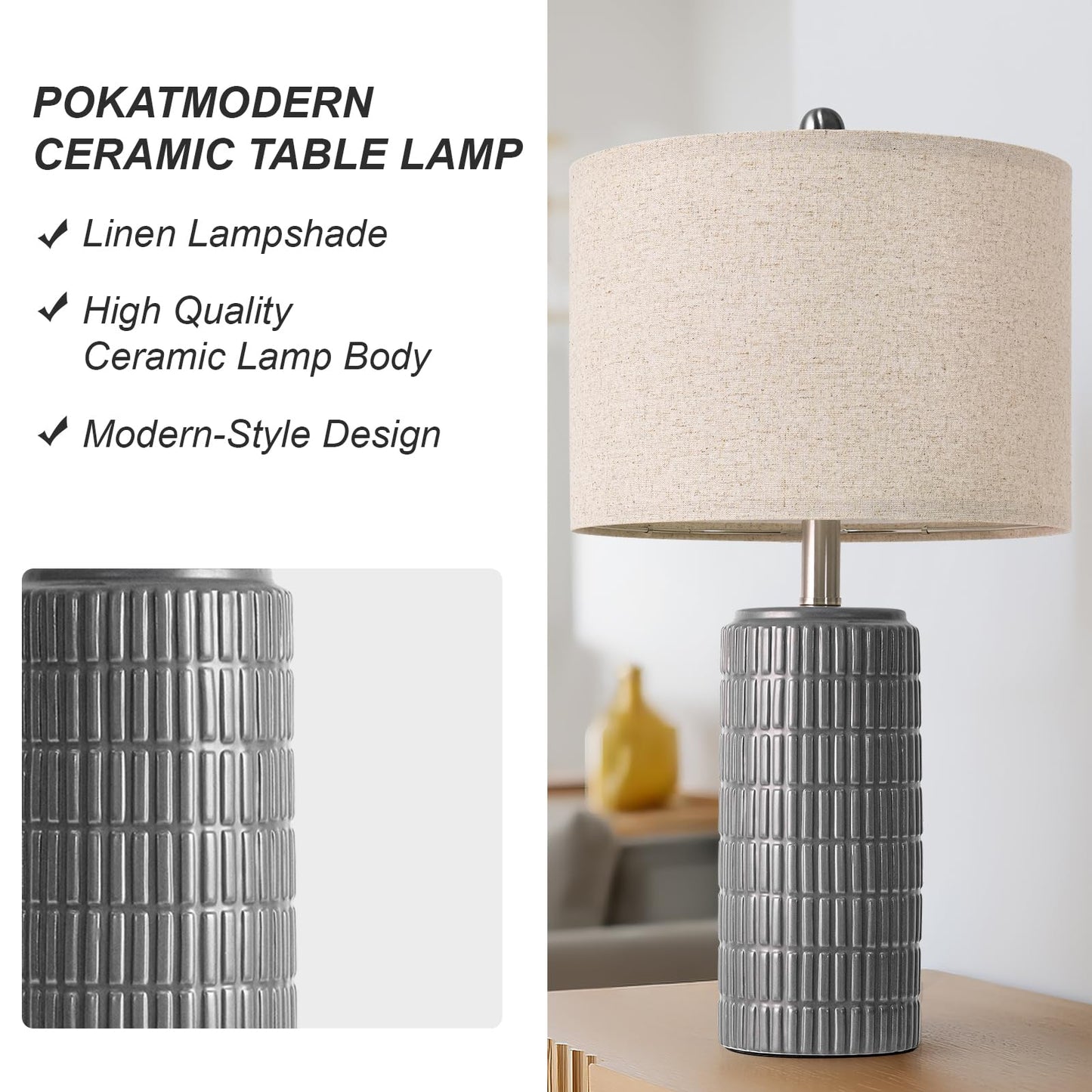 PoKat 23" Modern Ceramic Table Lamp Set of 2 for Living Room White Desk Lamps for Bedroom Farmhouse Bedside Nightstand Lamp House Warming Gifts New Home Decor End Table Lamps Gifts for Women Mom Beige