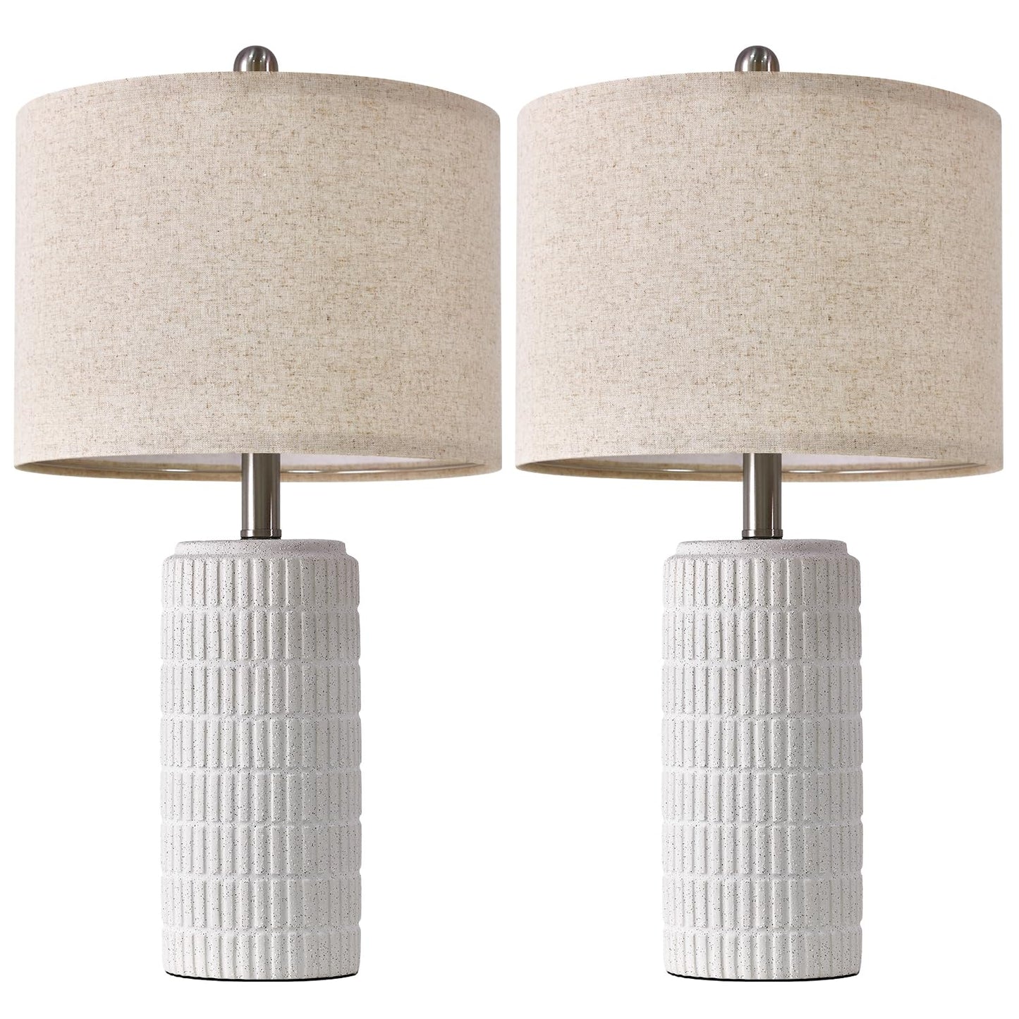 PoKat 20.75" Small Modern Ceramic Table Lamps Set of 2 for Bedroom, White Bedside Lamps for Night Stands, Farmhouse Desk Decor Gift Nightstand Table Lamps for Living Room End Table Beige