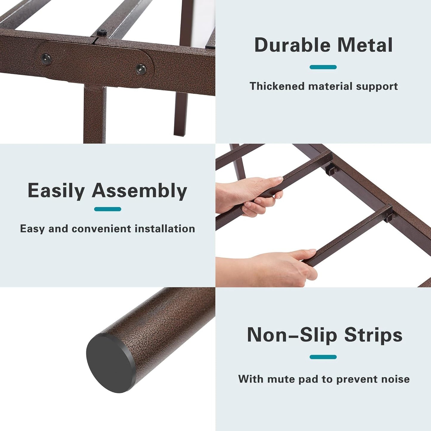 VECELO King Size Victorian Style Metal Bed Frame with Headboard/Mattress Foundation/No Box Spring Needed/Under Bed Storage and Strong Slat Support Purple Bronze