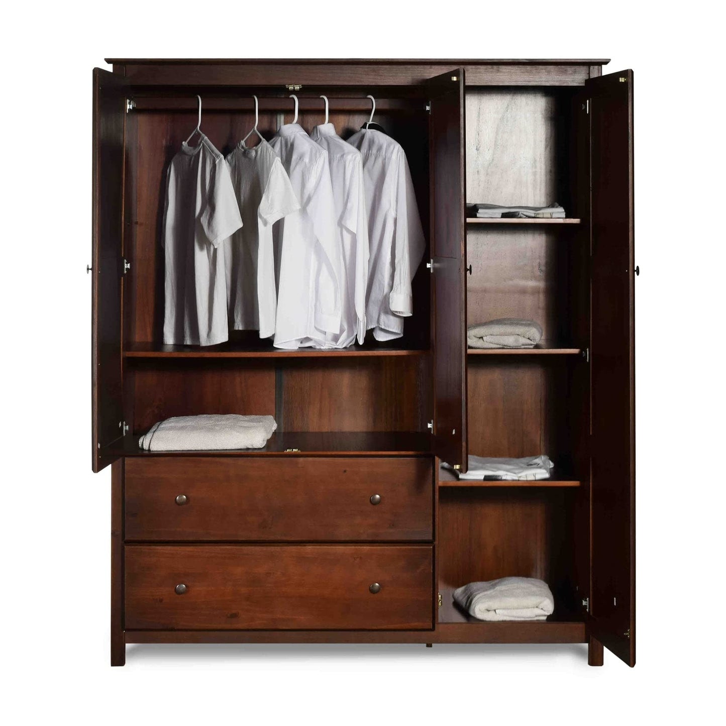 Grain Wood Furniture Shaker 3-Door Wardrobe, Solid Wood with Expresso Finish
