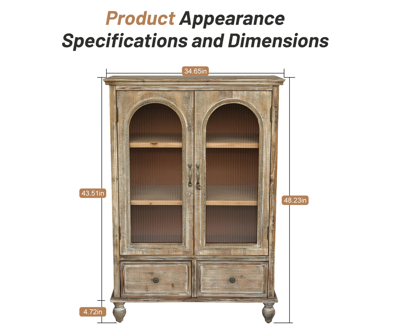 LKTART 60" Farmhouse Sideboard Buffet,Solid Fir Wood Frame with Hollowed-Out Carved Doors,Hand-Distressed Design,Versatile Storage Cabinet for Kitchen, Living Room,Natural Wood