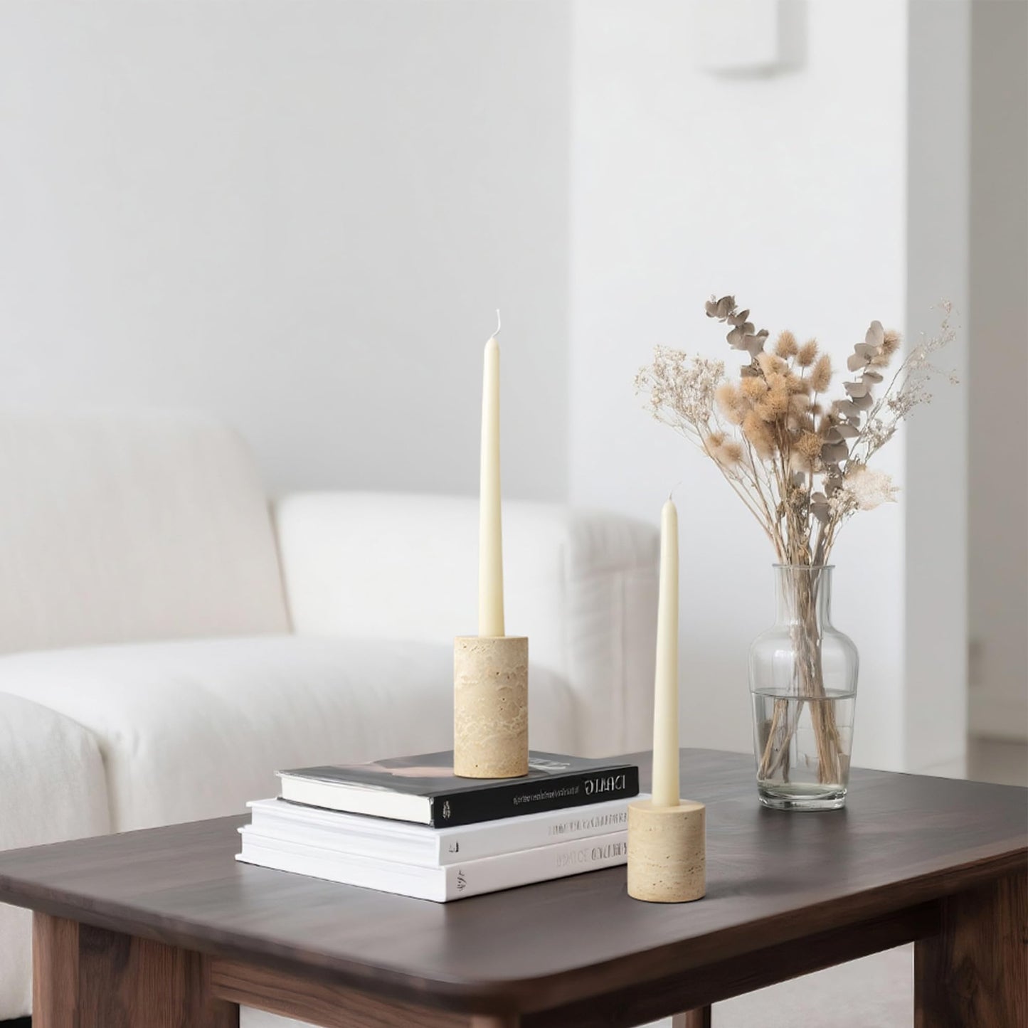 Candle Holders True Natural Marble Set of 2 Decorative Candlestick Holder for Table Centerpieces Home Dinning Party Wedding Birthday Premium Candles Stand for 3/4 inch Candles Beige (ZT017R)