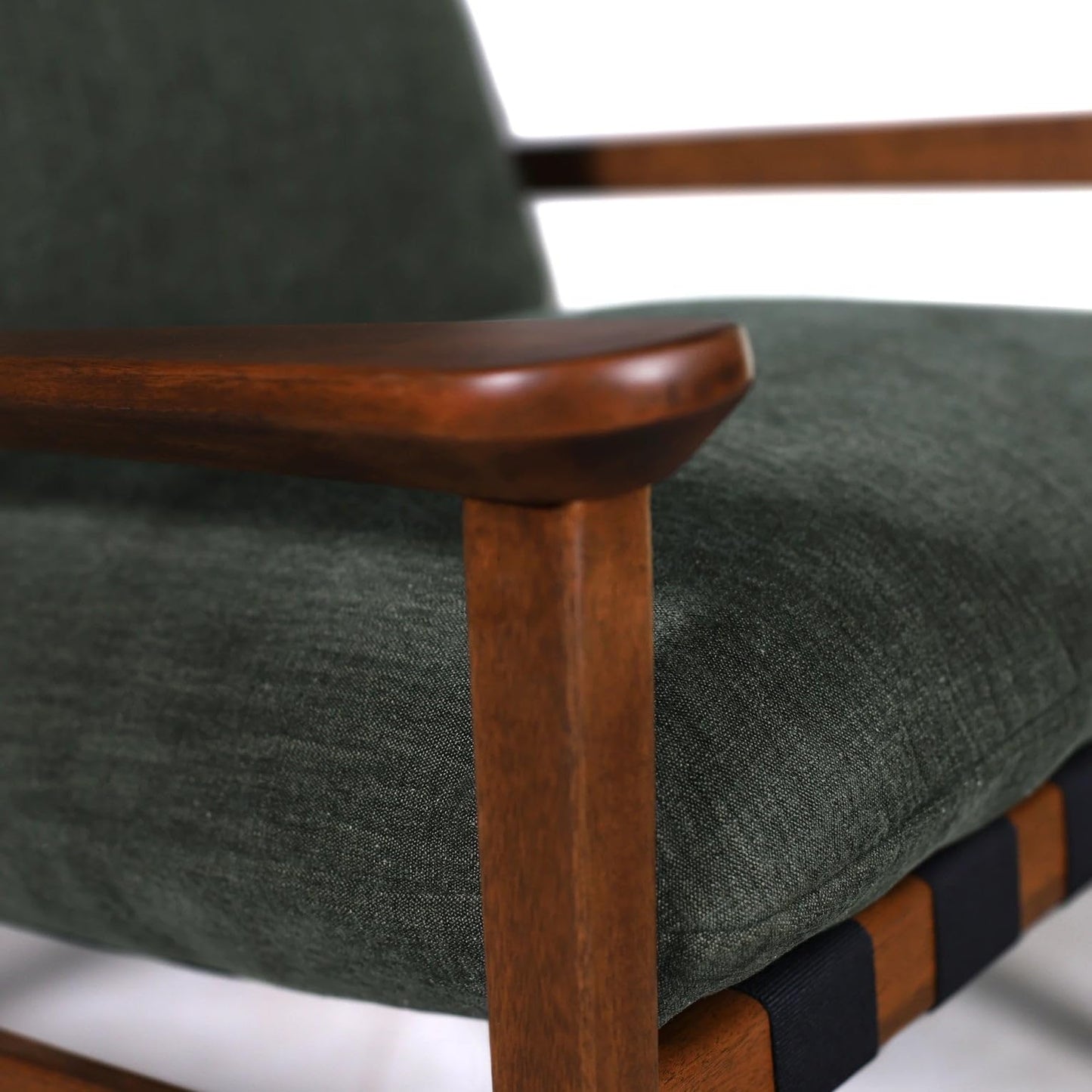 Grain Wood Furniture Solid Wood Mid Century Lounge Chair with Stone Gray Cushions