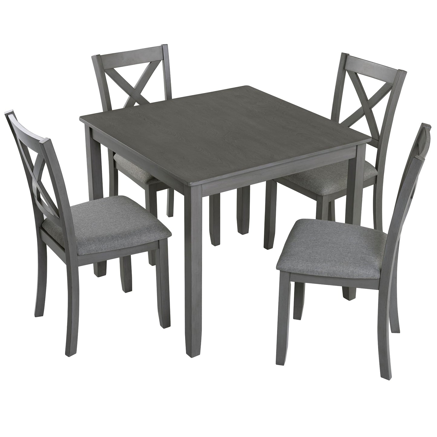 LKTART 5-Piece Kitchen & Dining Room Table and Chairs Sets,Small Square Kitchen Table with 4 Upholstered XX-Shaped Backrest Chairs,Walnut