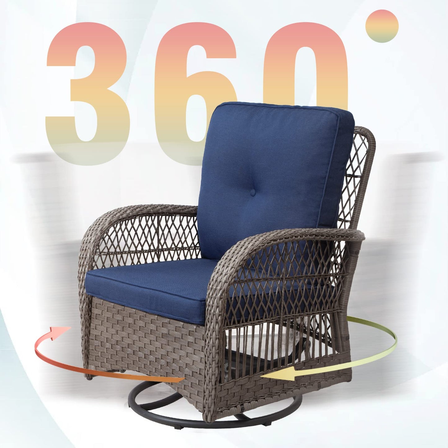 Joyside Patio Bistro Set, 3-Piece Outoodr Wicker Swivel Rocking Chair Set, Outdoor Patio Furniture Chair with Side Coffee Table & Durable Fabric Cushion(Brown/Beige)