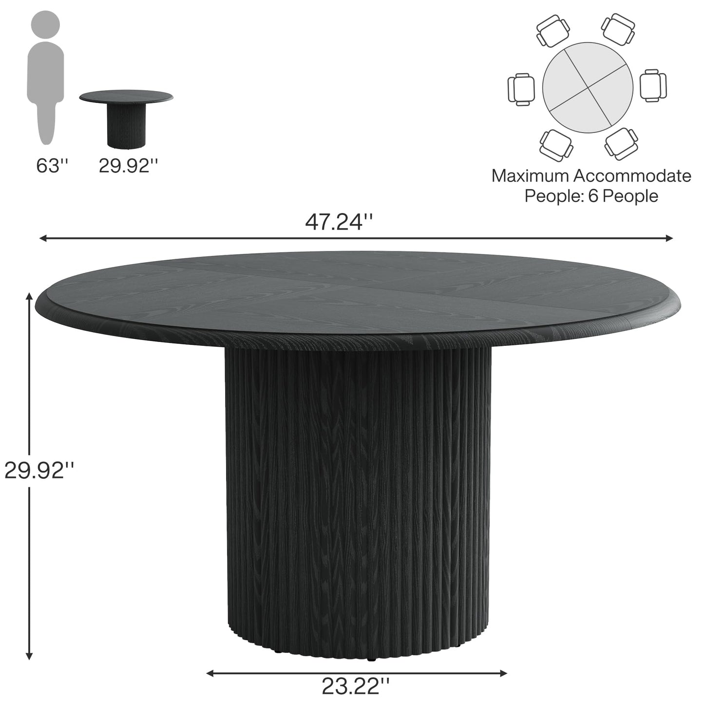 Tribesigns 47" Round Dining Table for 4, Farmhouse Kitchen Table with Metal Base, Modern Small Dinner Table for Dining Room,Kitchen (Chairs Not Included)