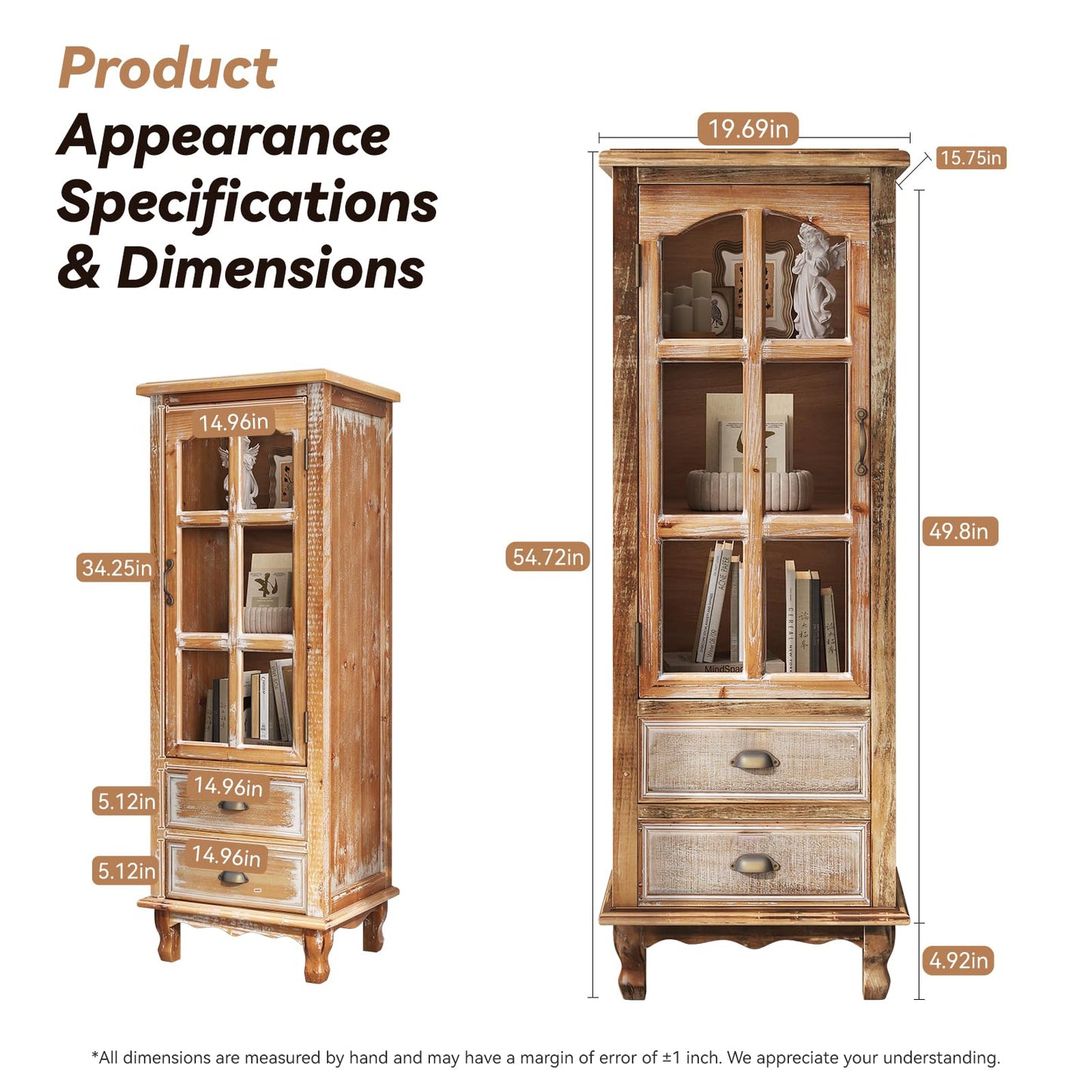 LKTART KTART 55'' Tall Kitchen Pantry Cupboard Storage Cabinet with Shelves & Drawer,French Country Accent Cabinet with Embossed Floral Metal Doors and Solid Wood Frame,Natural Wood