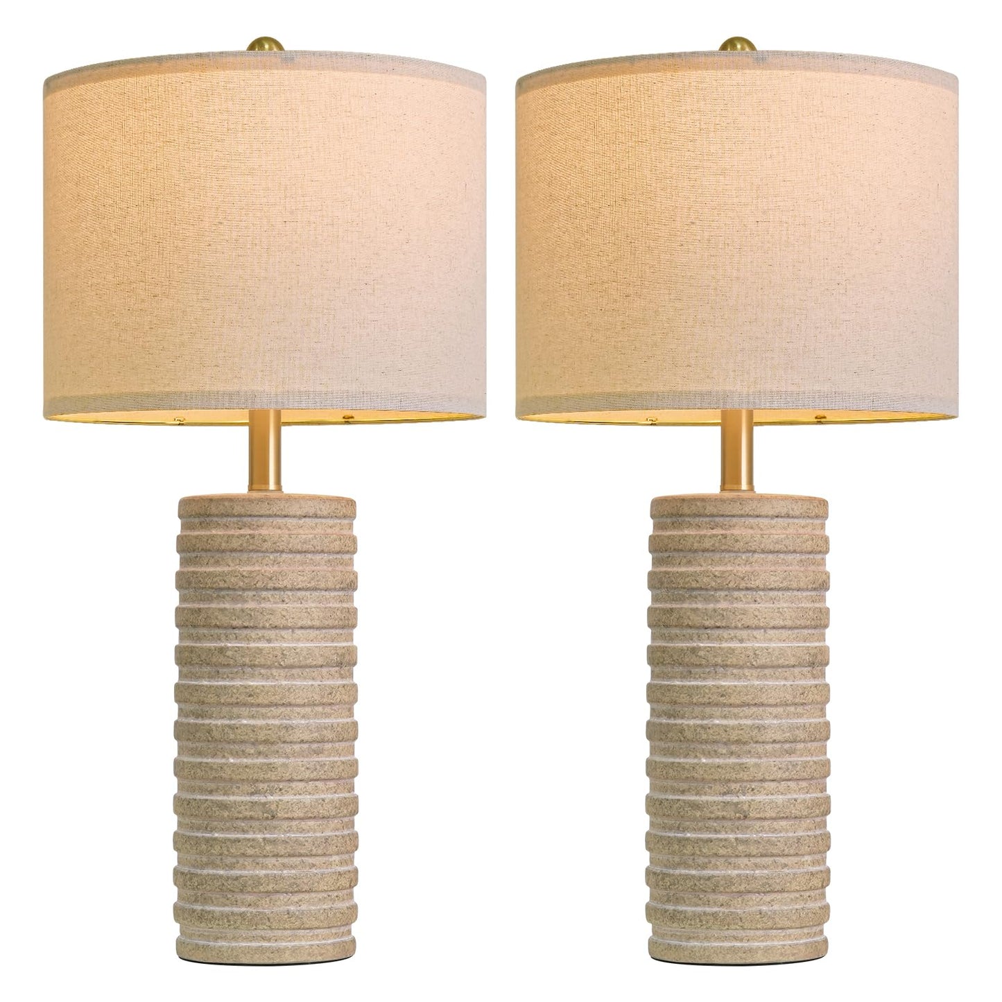 PoKat 27'' Farmhouse Table Lamps Set of 2 for Living Room, Stone-Like Bedside Lamp for Bedroom, Boho Ceramic Tall Lamps for Nightstand Office Sideboard Entryway Distressed (Antique Beige)