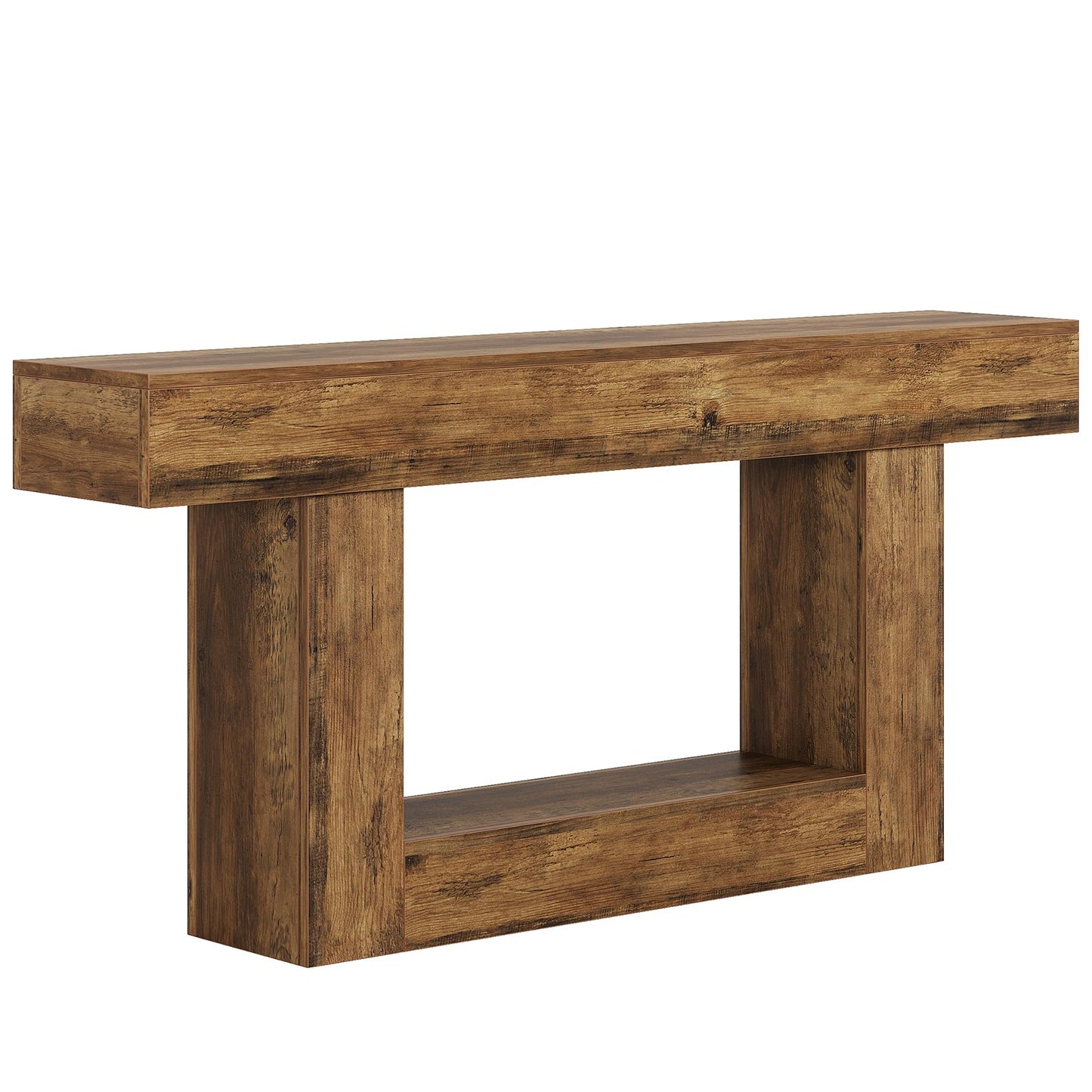 Tribesigns 63" Console Table, Farmhouse 2-Tier Entryway Table with U-Shaped Base, Narrow Long Wood Sofa Table Behind Couch Table for Living Room, Hallway, Foyer, Vintage Brown & Gray | Farmhouse