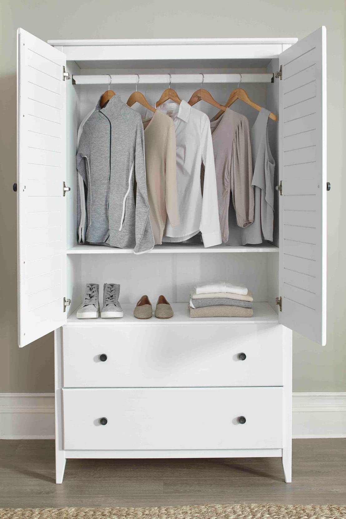 Grain Wood Furniture Greenport 2-Door Wardrobe, Solid Wood with a Brushed Walnut Finish