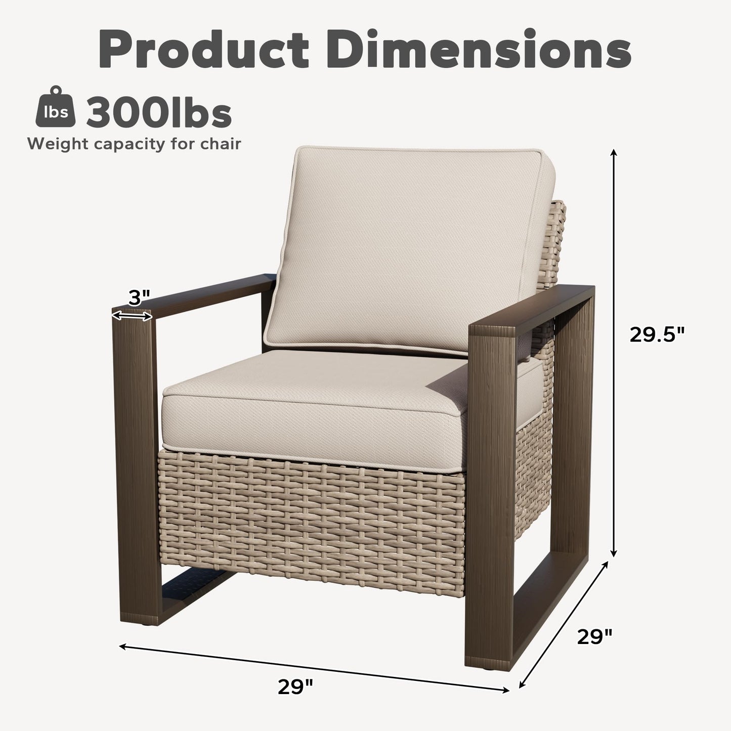 Joyside Outdoor Patio Swivel Rocker Chairs, 3 Pieces Wicker Furniture Set, 2 Swivel Rocking Chairs and 1 Table, Metal Wide Armrest, Thick Cushions and Deep Seating for Garden, Backyard, Porch, Deck
