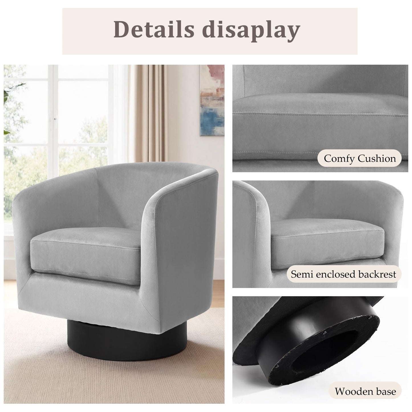 Swivel Barrel Accent Chairs Set of 2, Modern 360° Swivel Round Barrel Chair with Curve Back, Upholstered Velvet Fabric Armchair Single Sofa Club Chair for Living Room, Bedroom, Coffee