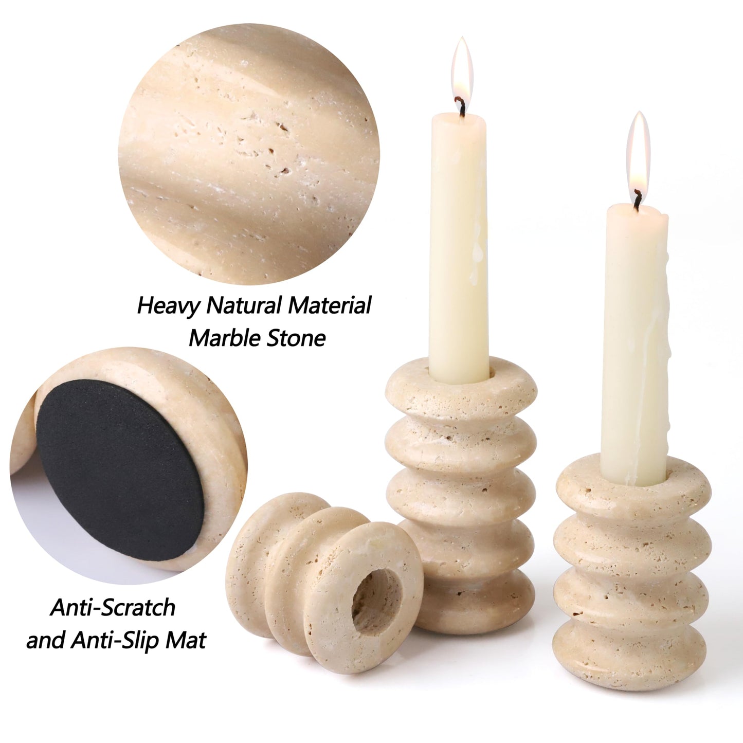 Vixdonos Marble Candle Holder Set of 2 Taper Candle Candlestick Mantle Candle Stand for Home Decor,Wedding,Party and Table Centerpieces(Brown)
