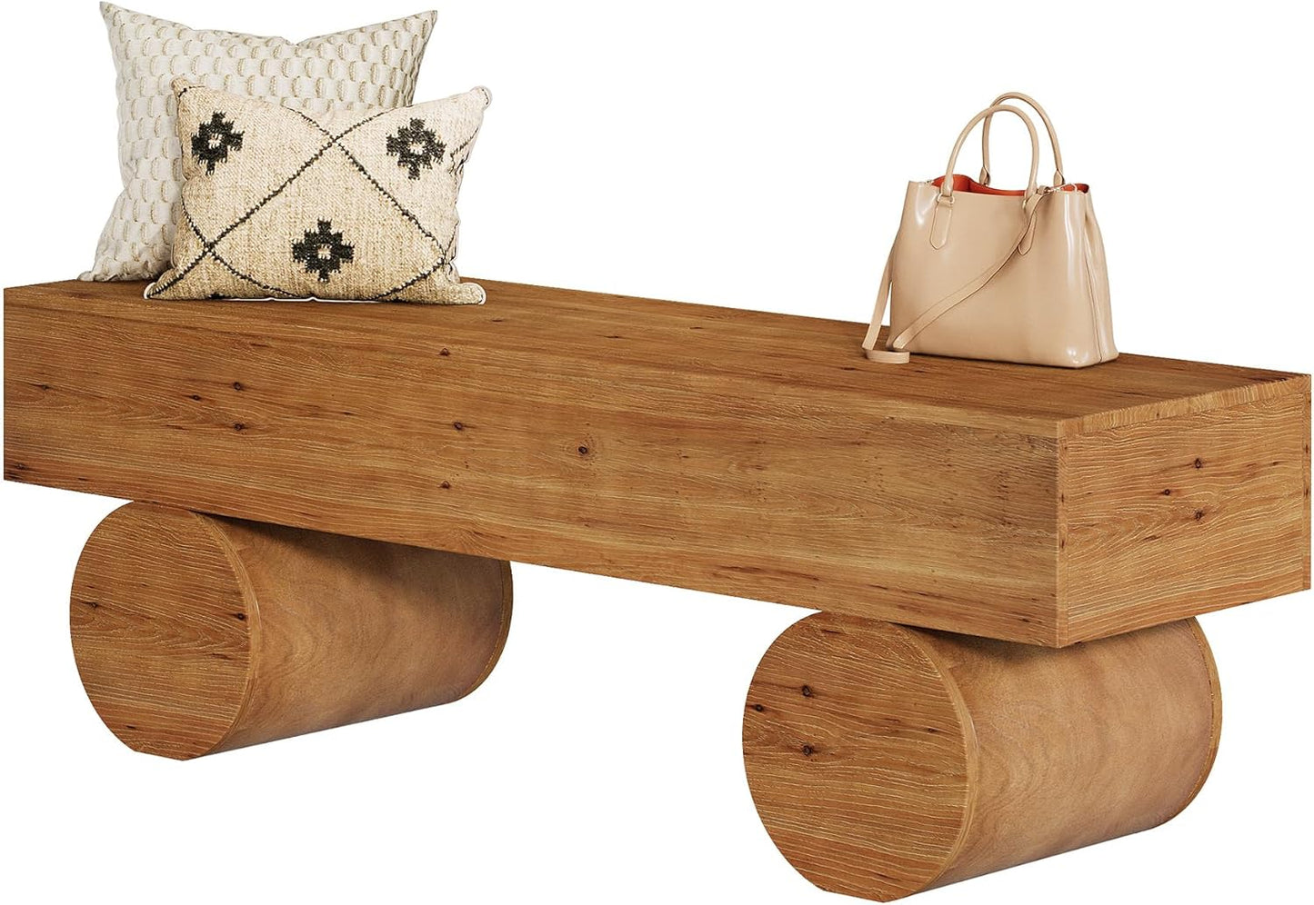 Solid Wood Entryway Bench, 59" Farmhouse Indoor Long End of Bed Bench with Thickened Seat & Cylindrical Legs, Narrow Shoe Bench Seat for Entry, Living Room, Bedroom, Easy Assembly, Brown