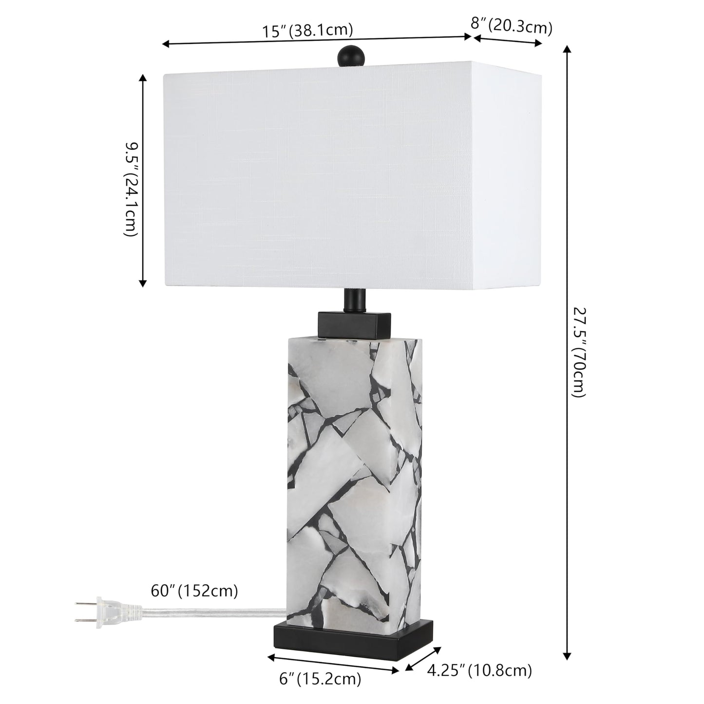 JONATHAN Y 24.25" Black/White Modern Alabaster LED Table Lamp for Home Decor, White Linen Shade, Coastal Nightstand Lamp with Built-in Base Accent Light (JYL8507A)
