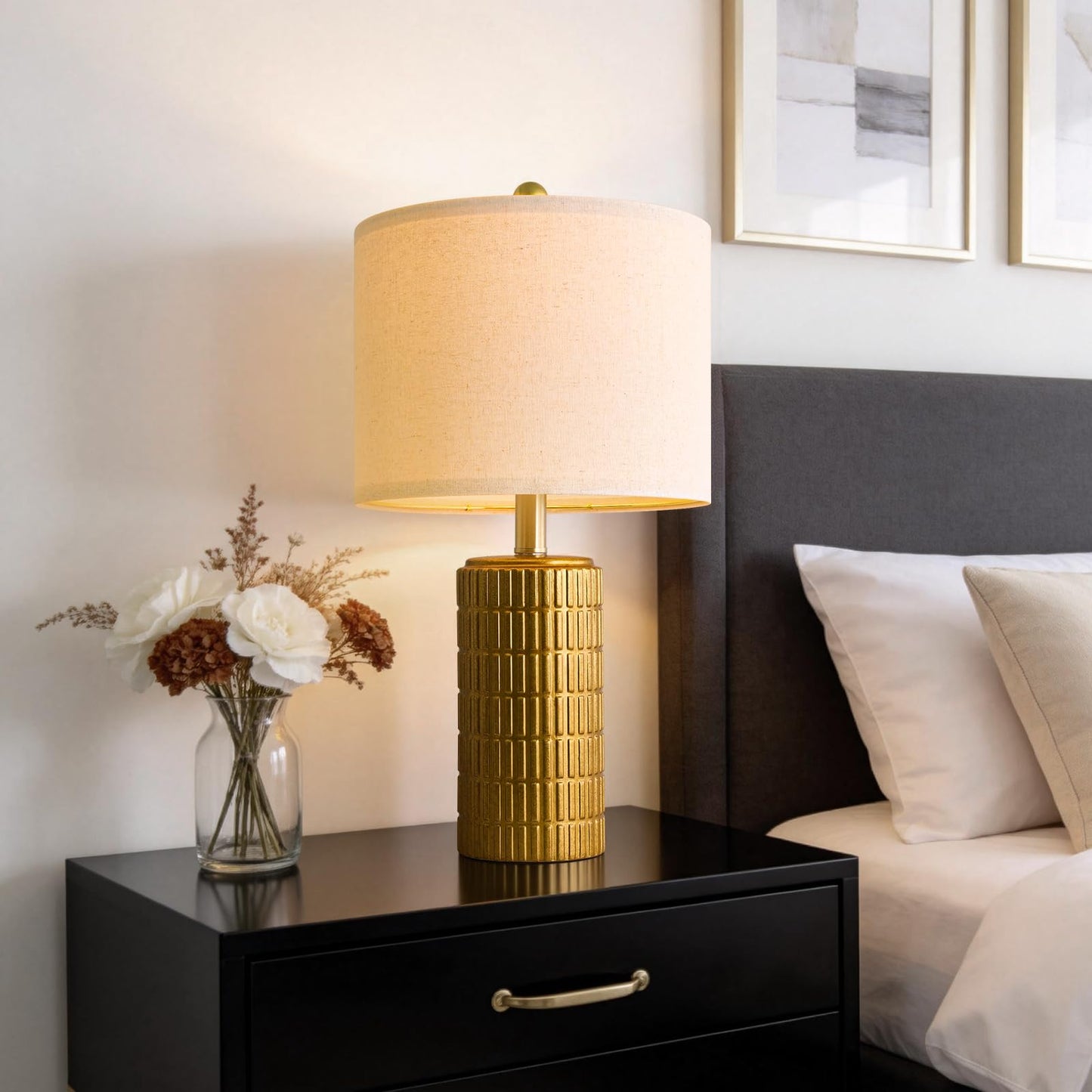 PoKat 20.75" Small Modern Ceramic Table Lamps Set of 2 for Bedroom, White Bedside Lamps for Night Stands, Farmhouse Desk Decor Gift Nightstand Table Lamps for Living Room End Table Beige