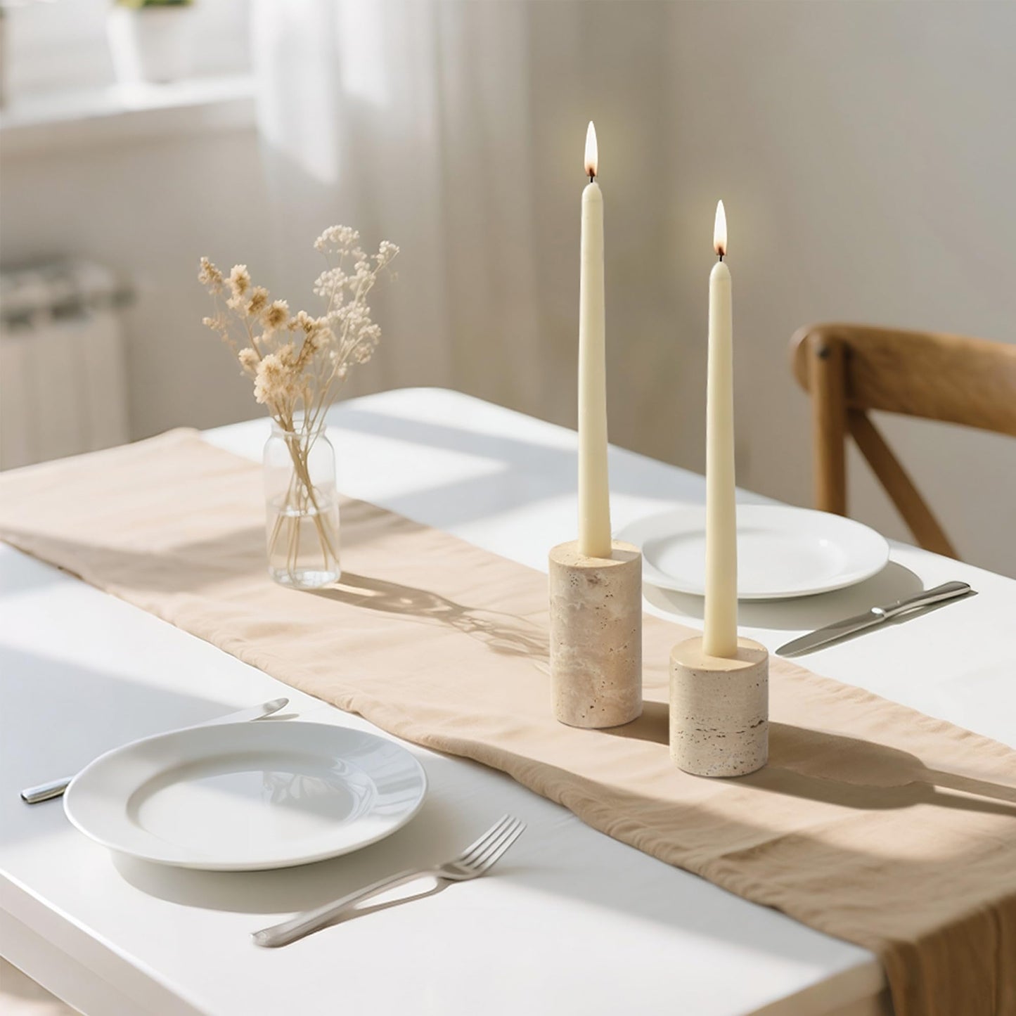 Candle Holders True Natural Marble Set of 2 Decorative Candlestick Holder for Table Centerpieces Home Dinning Party Wedding Birthday Premium Candles Stand for 3/4 inch Candles Beige (ZT017R)