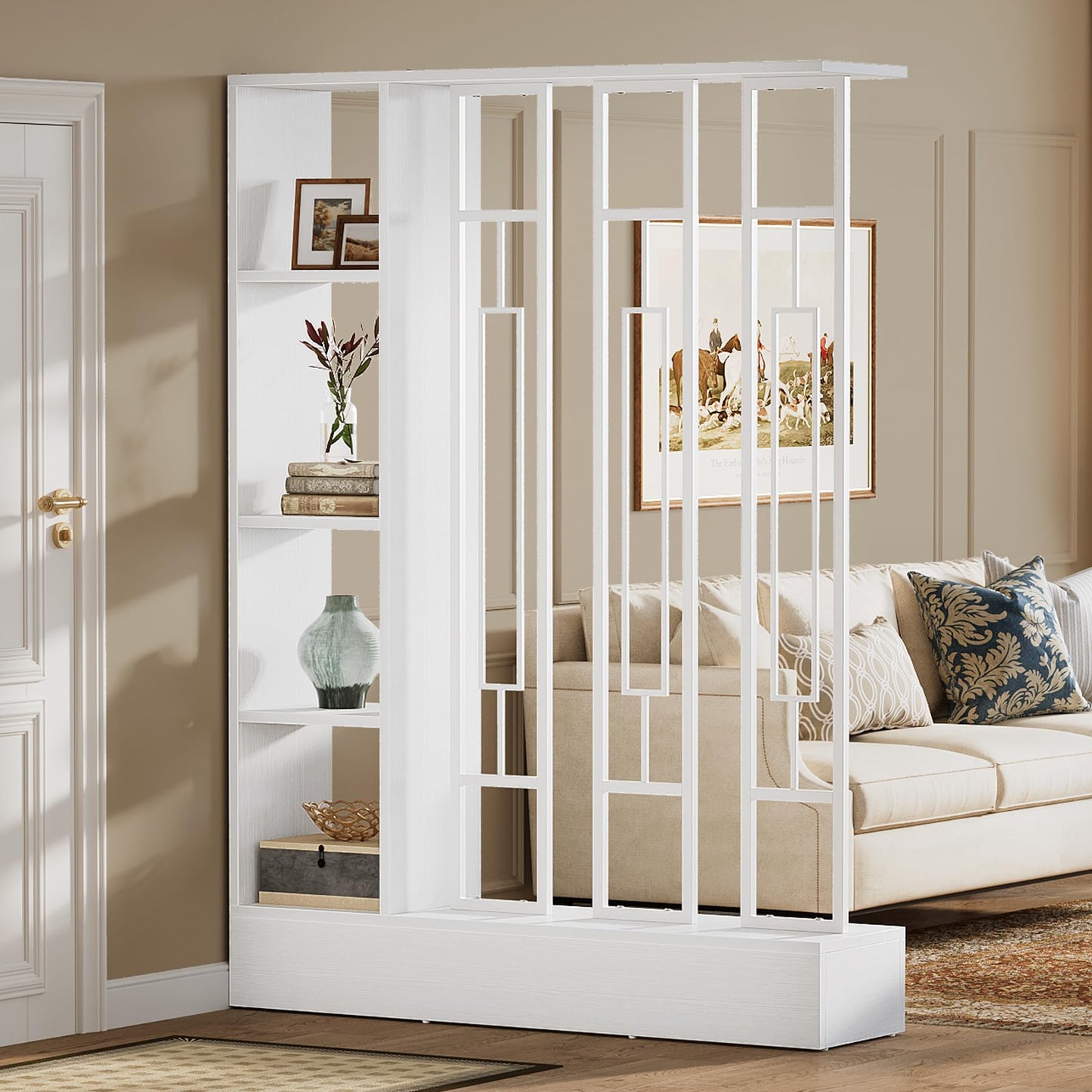 Tribesigns Wall Room Divider with Display Shelves, 70.9" Modern Freestanding Room Divider Screen with Sturdy Base, Wall Partition for Home & Office (Brown & Black, 47.2" W x 11.8" D x 70.9" H)