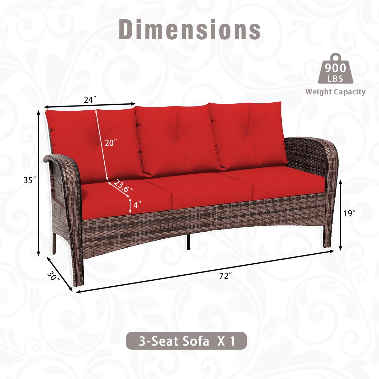 4 Piece Patio Conversation Set - 2 Swivel Chairs 1 Coffee Table 3-Seater Sofa, PE Wicker & Steel Patio Furniture with Heavy-Duty Steel Frame,Weatherproof Cushions, Red