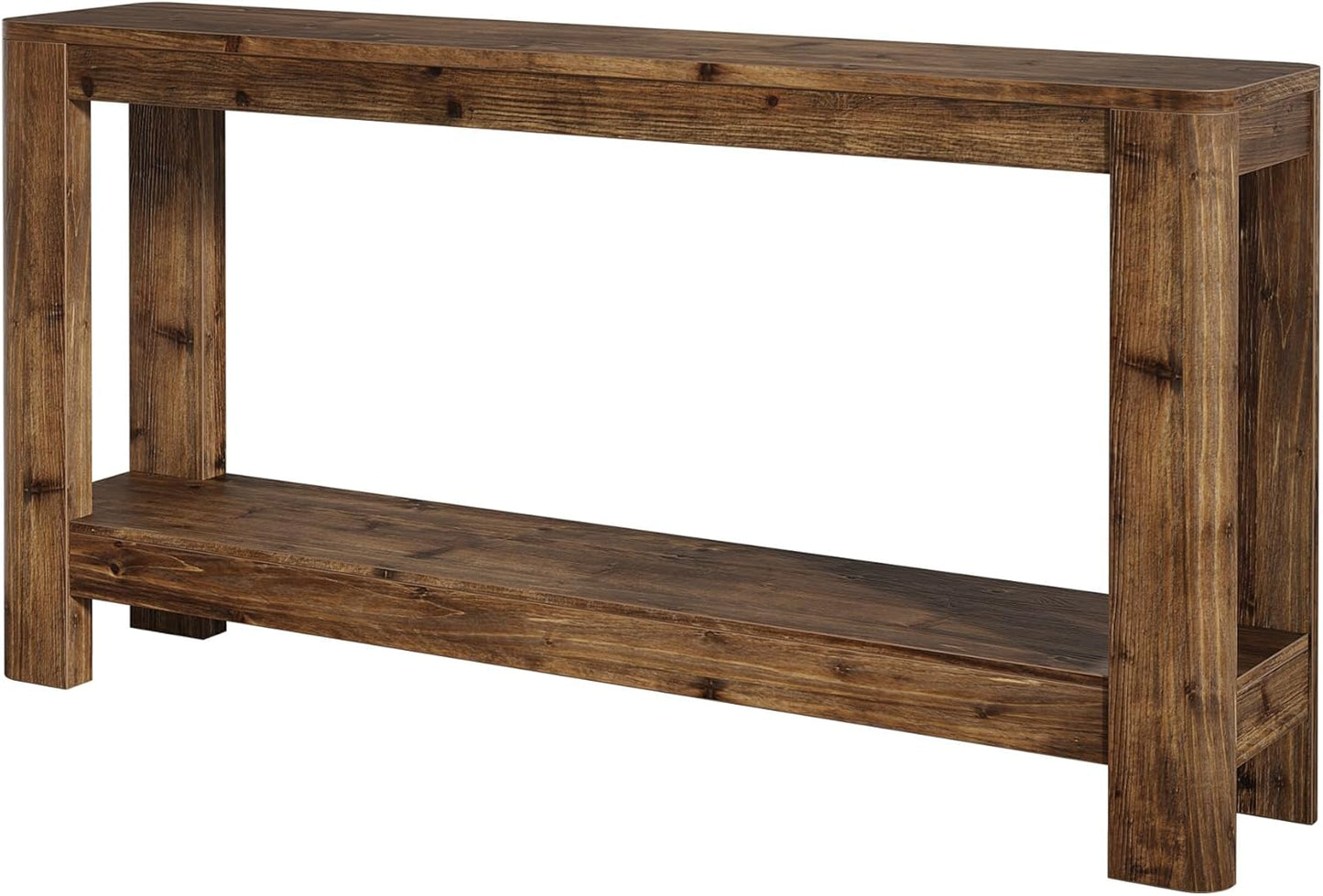 Solid Wood Console Table for Entryway, 63" Farmhouse Slim Sofa Table with 2-Tier Storage Shelf, Rustic Modern Narrow Hall Entry Furniture for Living Room, Entrance, Foyer, Hallway or Bedroom